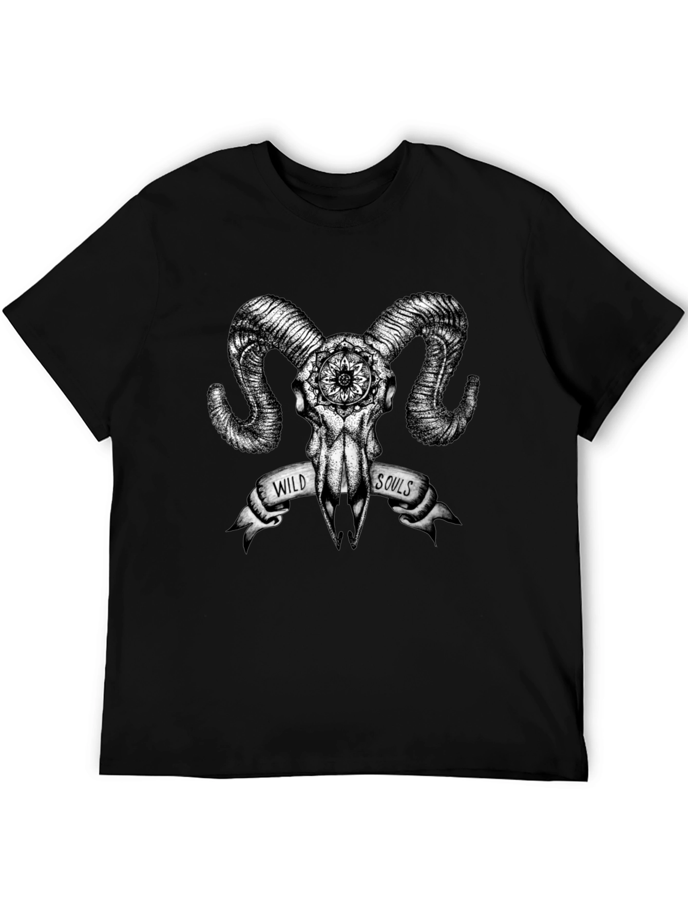 Black Wild Souls Ram Skull Graphic Tee view 5