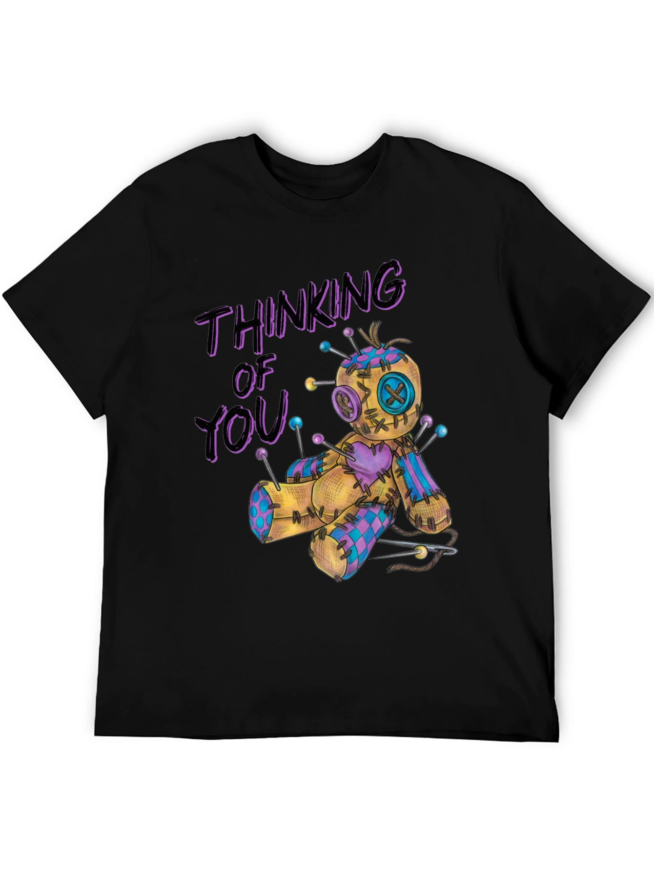 Black Thinking of You Voodoo Doll Graphic T-Shirt view 5