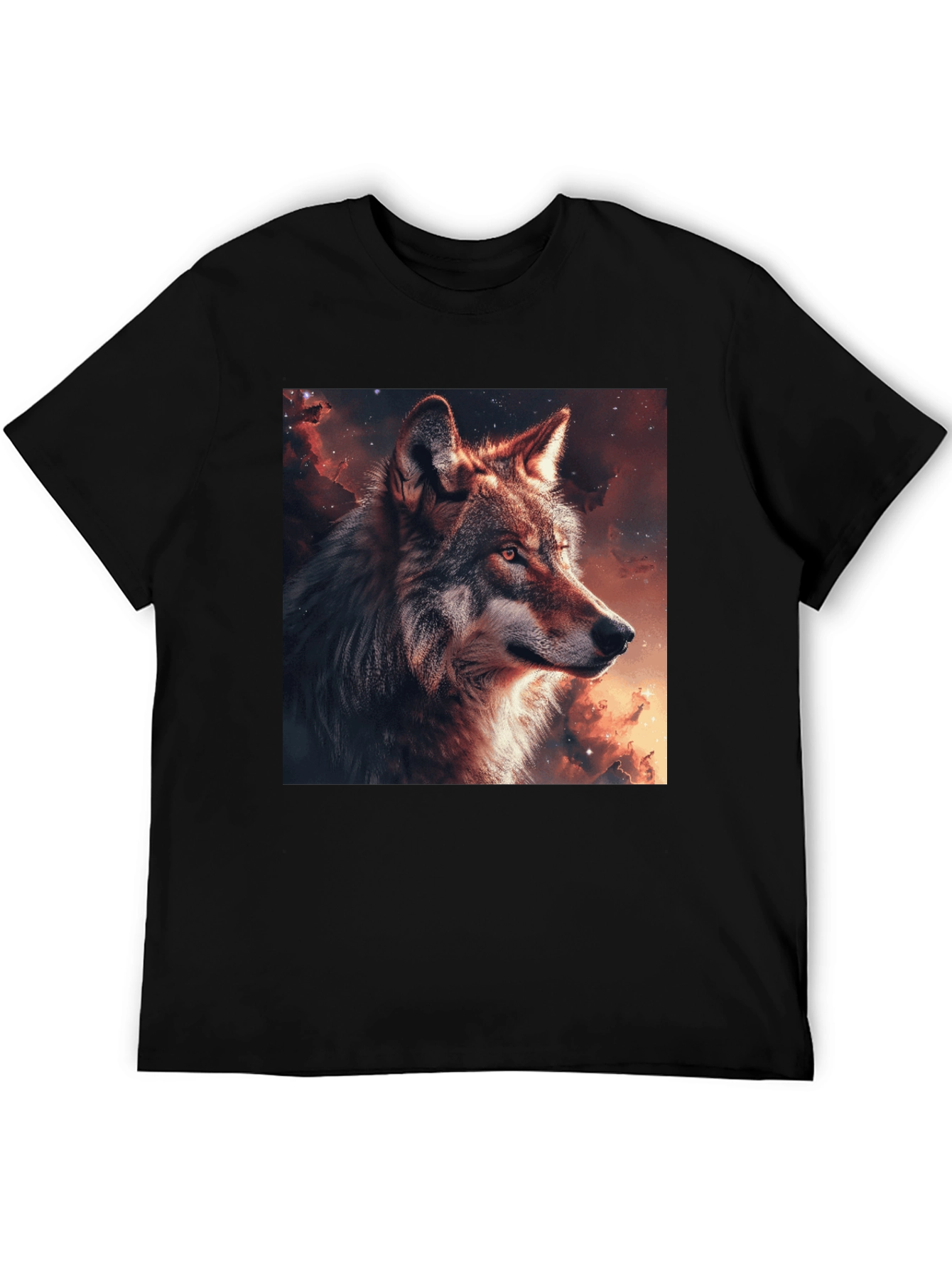 Black Wolf Galaxy Graphic T-Shirt - Men's Black Tee view 5