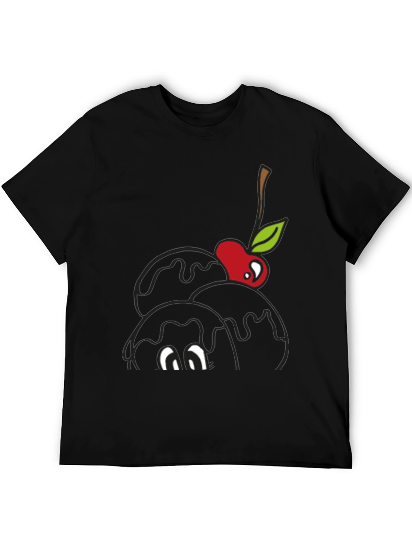 Black Black T-Shirt with Cartoon Cherry Ice Cream Design view 5