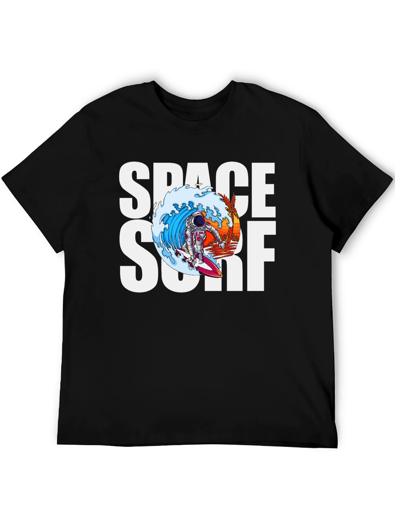Black Space Surf Graphic Tee - Astronaut Surfing T-Shirt view 5