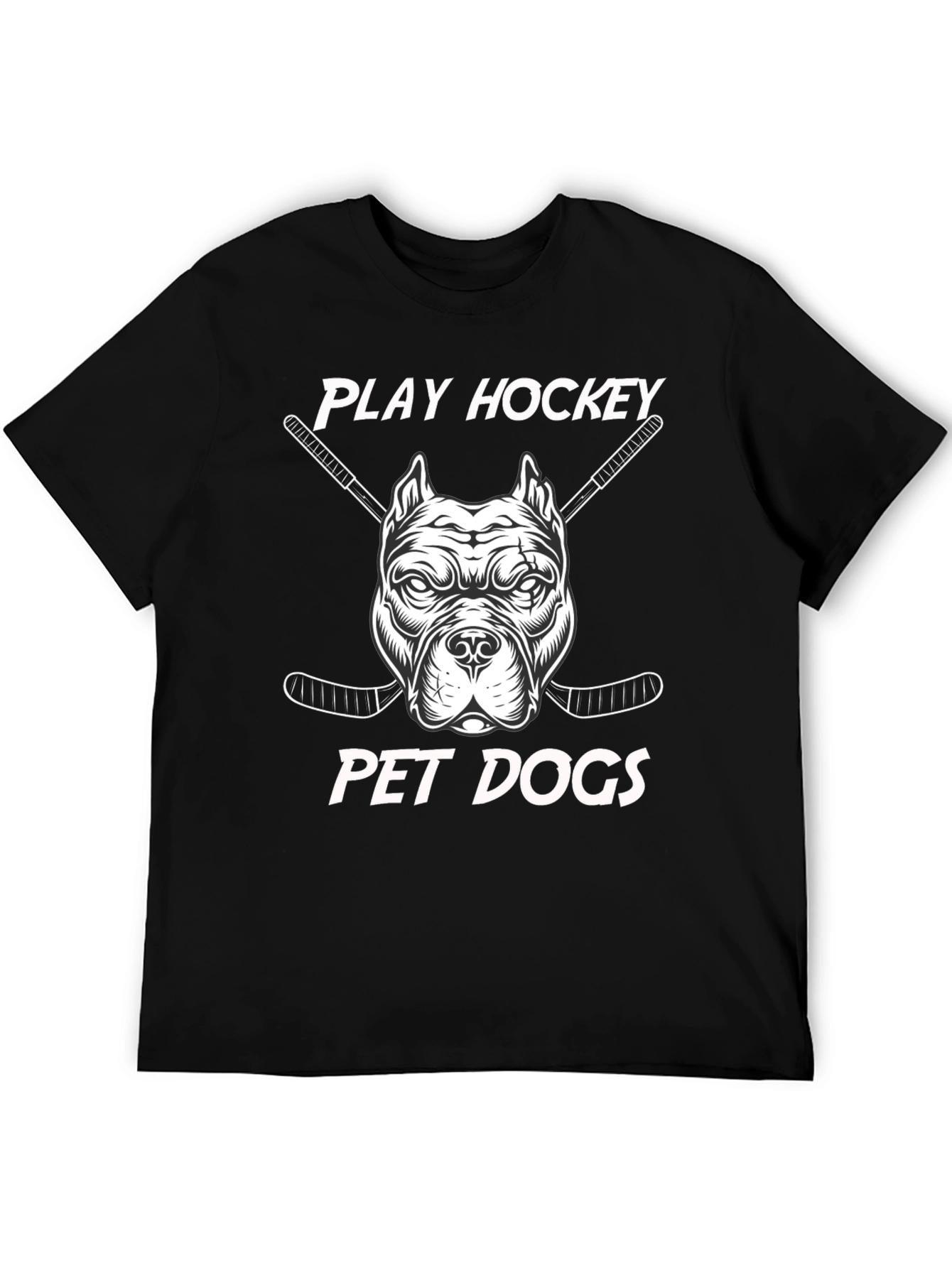 Black Play Hockey Pet Dogs T-Shirt - Black Cotton Tee view 5