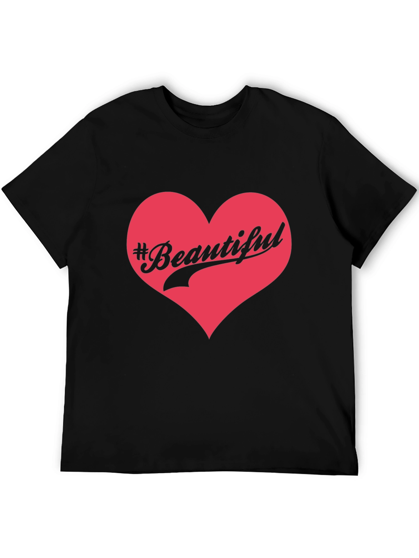Black #Beautiful Heart Graphic Print Black T-Shirt view 5