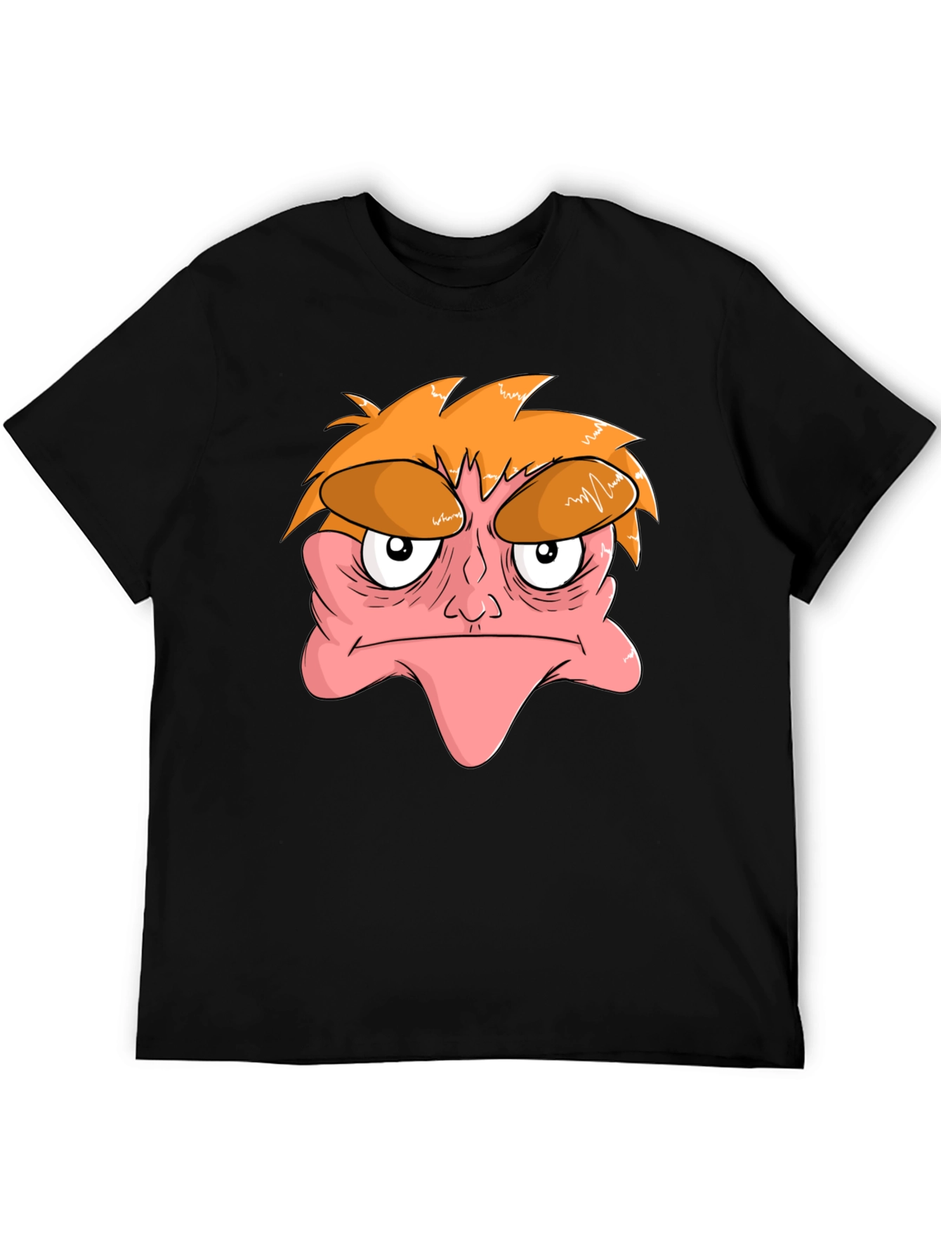 Black Grumpy Cartoon Face Black T-Shirt view 5