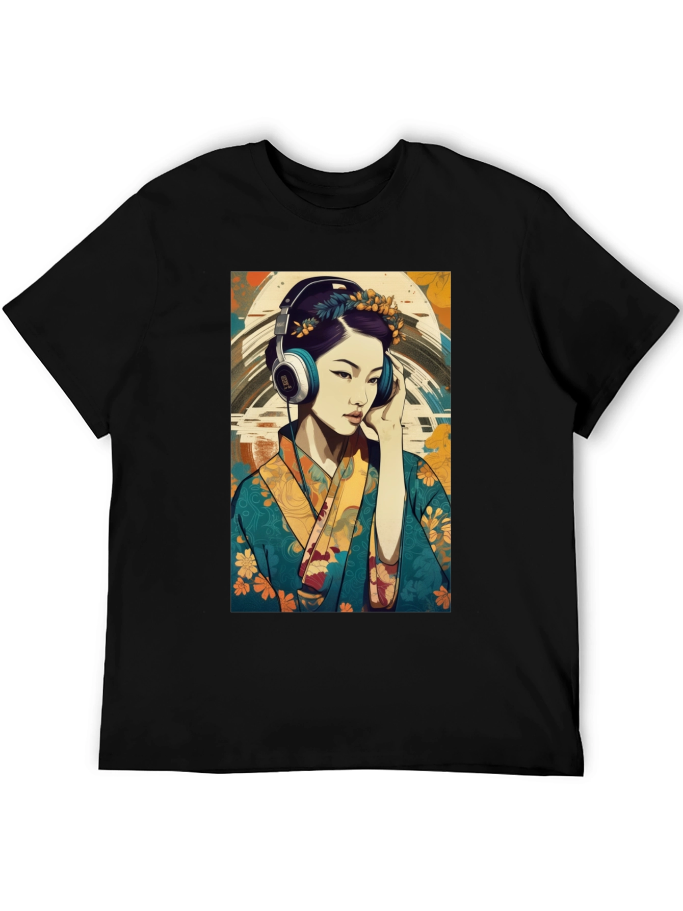 Black Geisha Headphones Graphic Tee - Stylish & Unique view 5