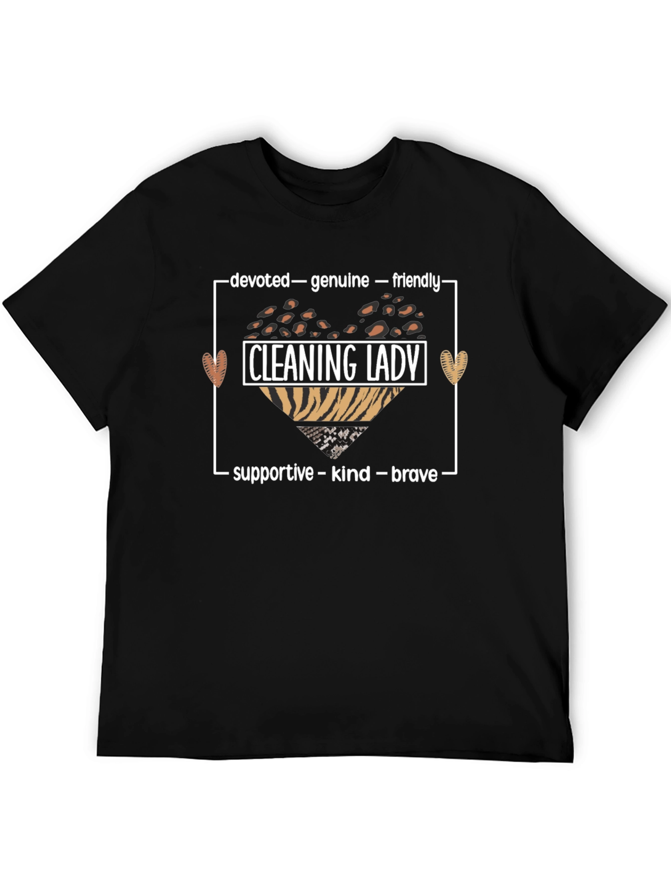 Black Cleaning Lady Graphic Tee: Devoted, Genuine, Friendly view 5