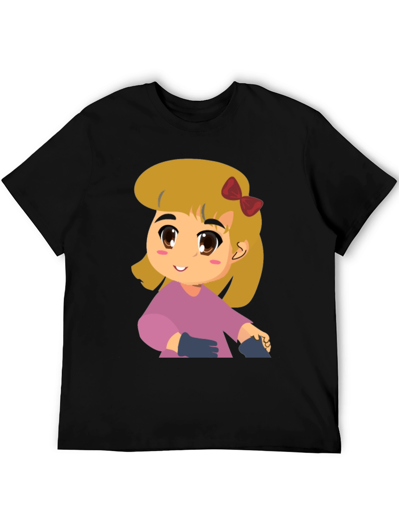 Black Cute Girl Cartoon Black T-Shirt view 5