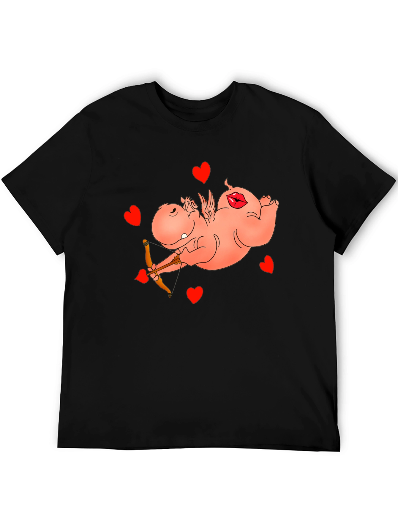 Black Cupid Hippo Graphic Tee - Funny Valentine's Day Shirt view 5
