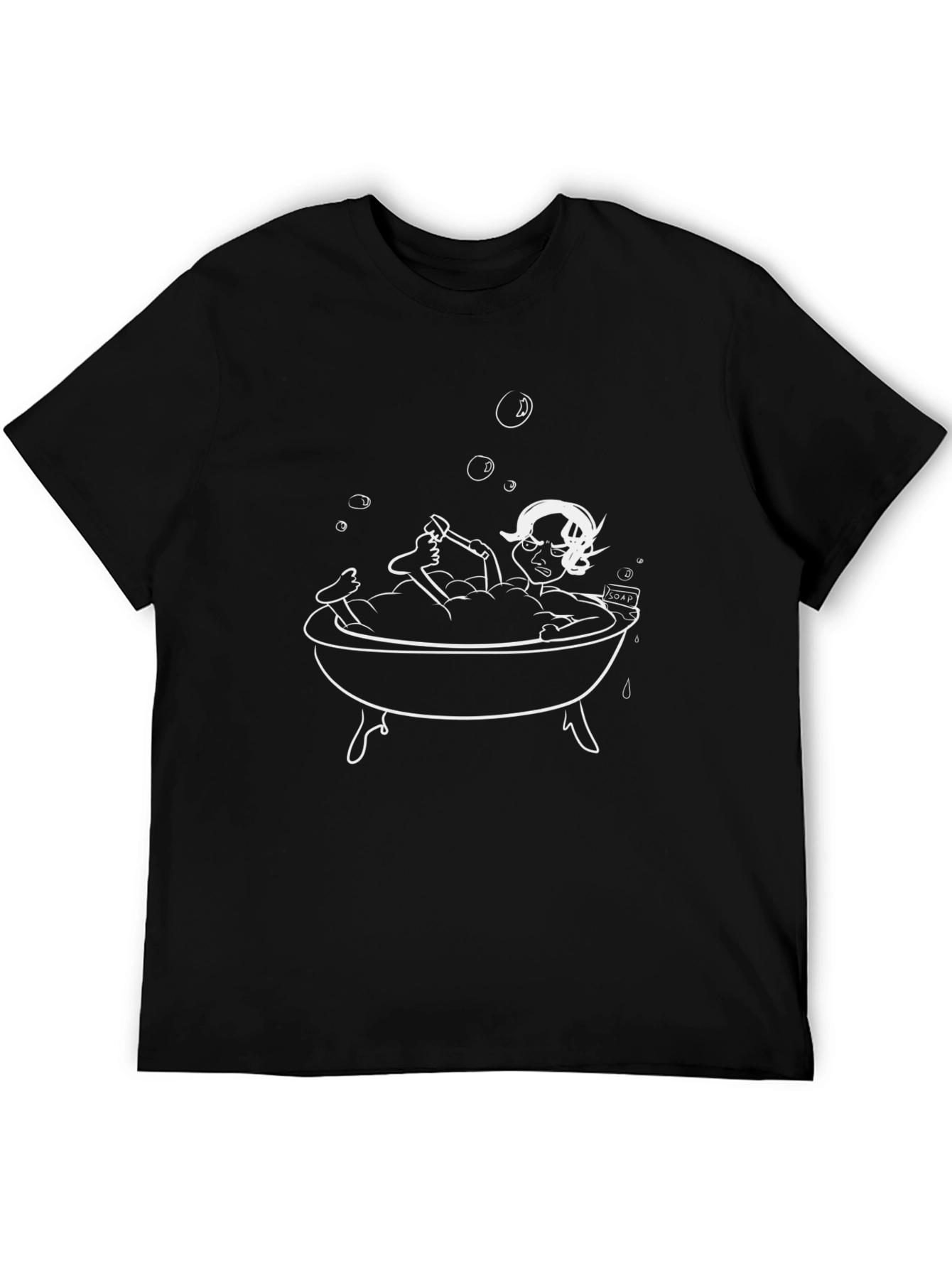 Black Fun Cartoon Bath Time T-Shirt - Black Cotton Blend view 5
