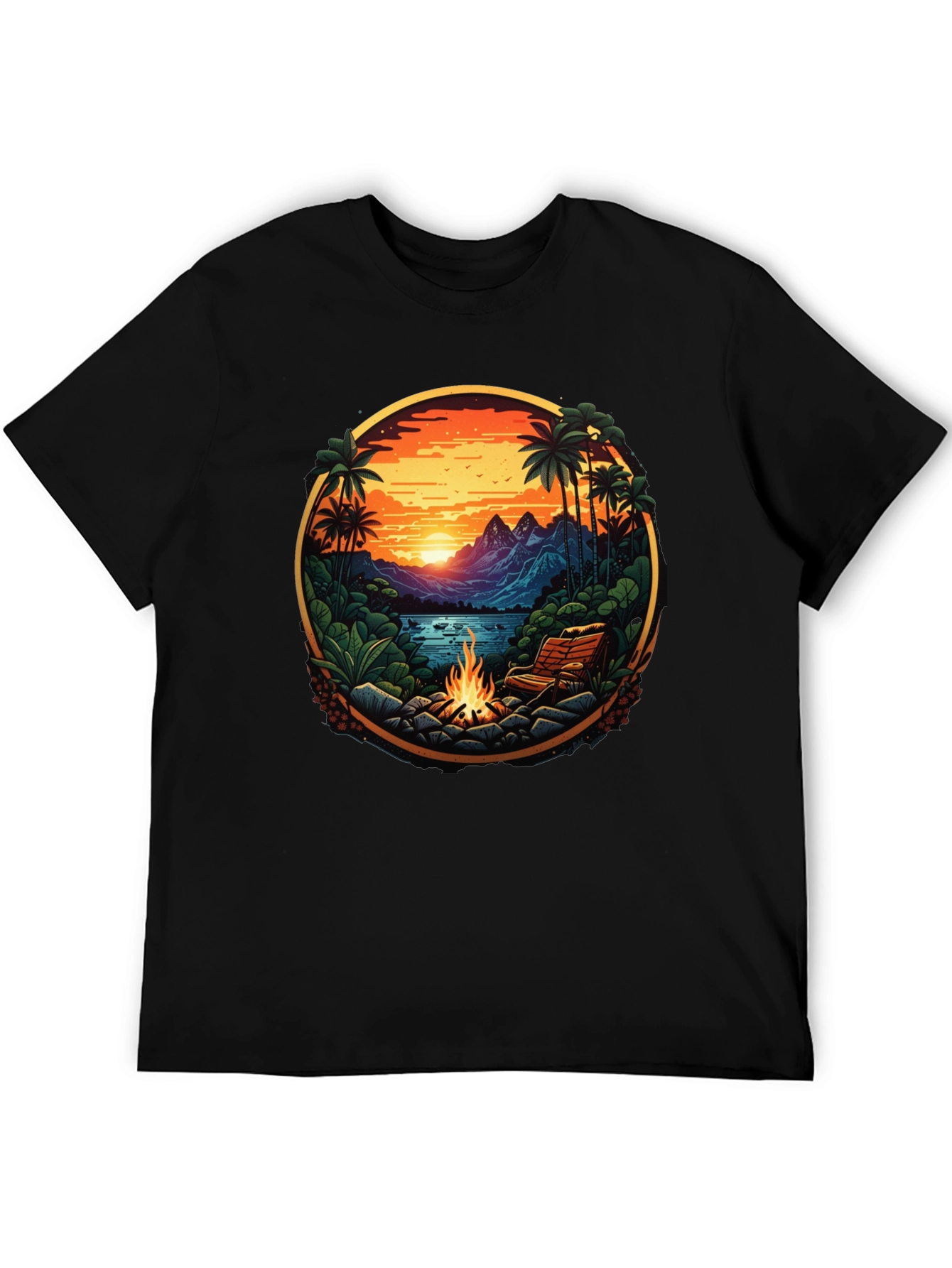 Black Tropical Campfire Graphic Tee view 5
