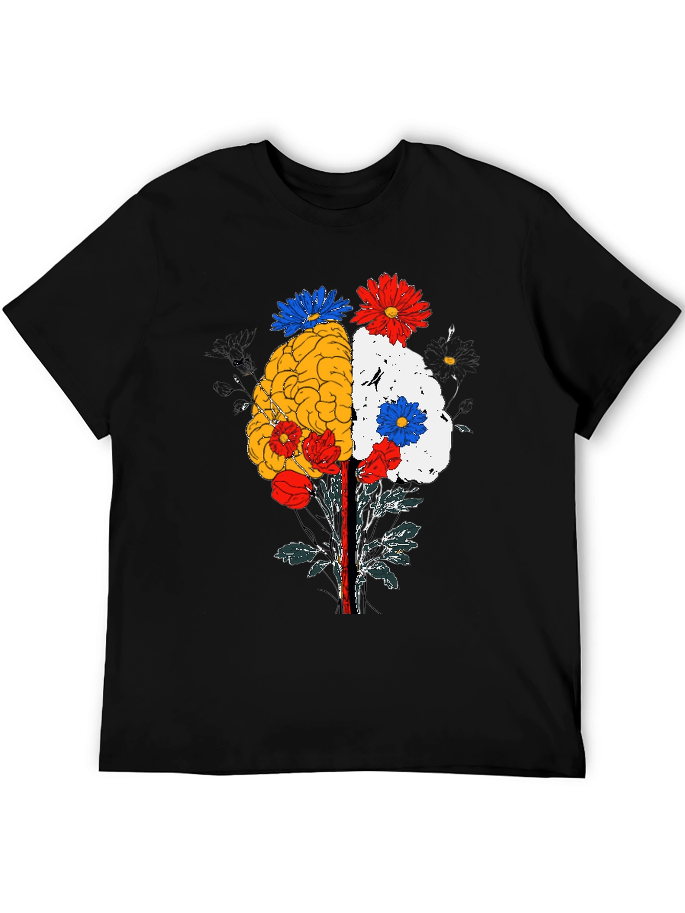 Black Brain and Flower Graphic Tee - Black Cotton view 5