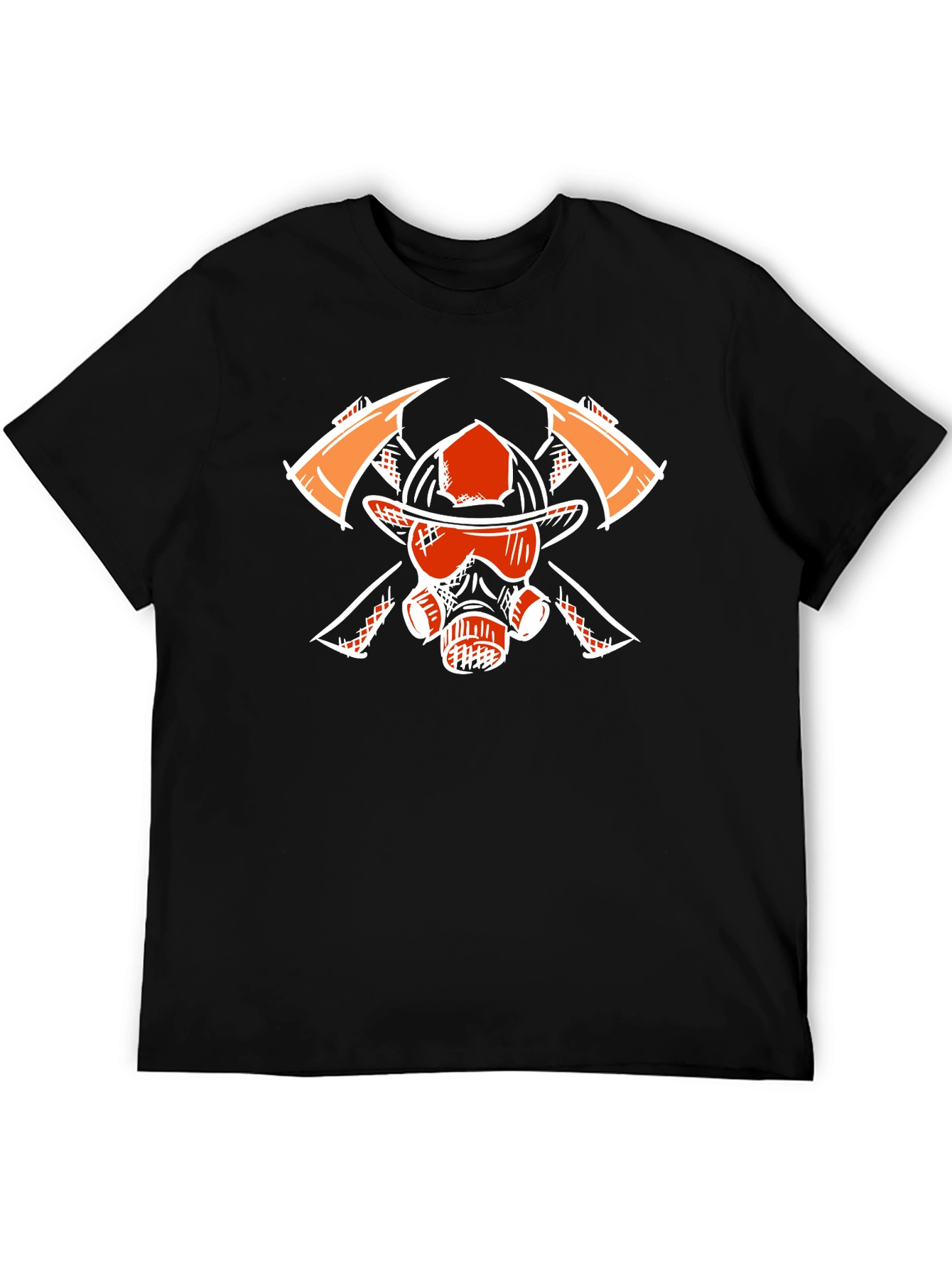 Black Firefighter Graphic Tee - Axes, Helmet, Mask view 5