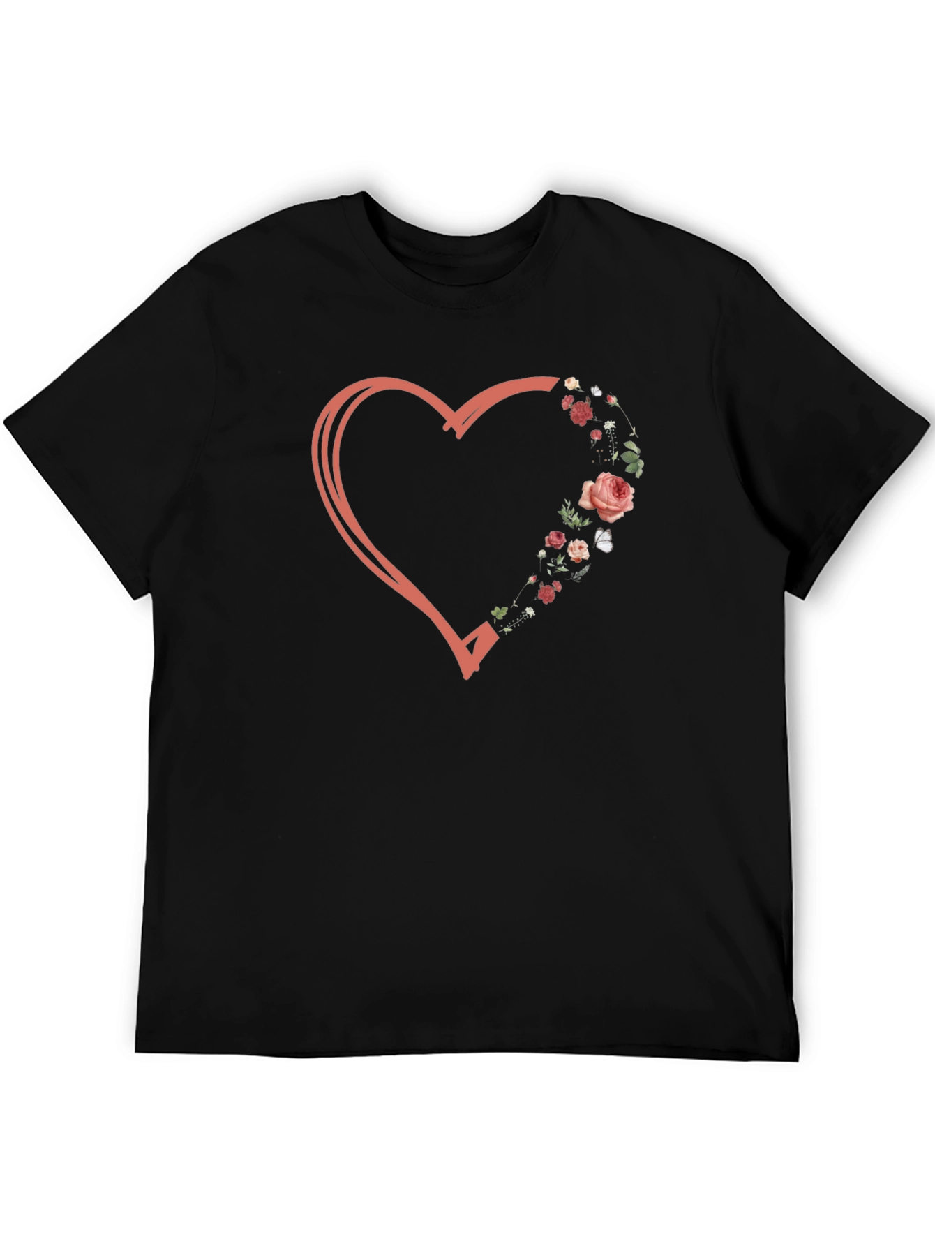 Black Floral Heart Graphic Tee - Stylish Casual Wear view 5