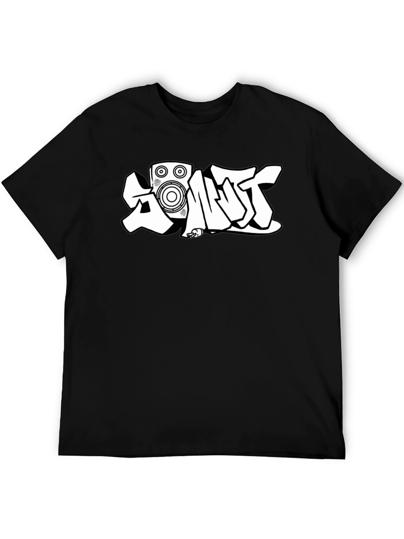 Black Black T-Shirt with White Graffiti-Style Speaker Graphic view 5