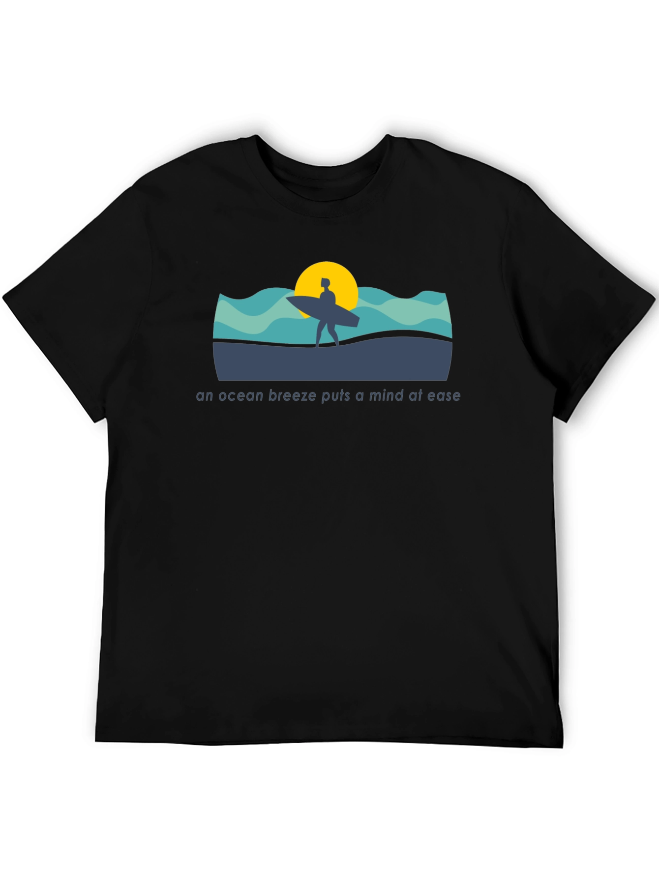Black Ocean Breeze T-Shirt: Surfer Silhouette view 5
