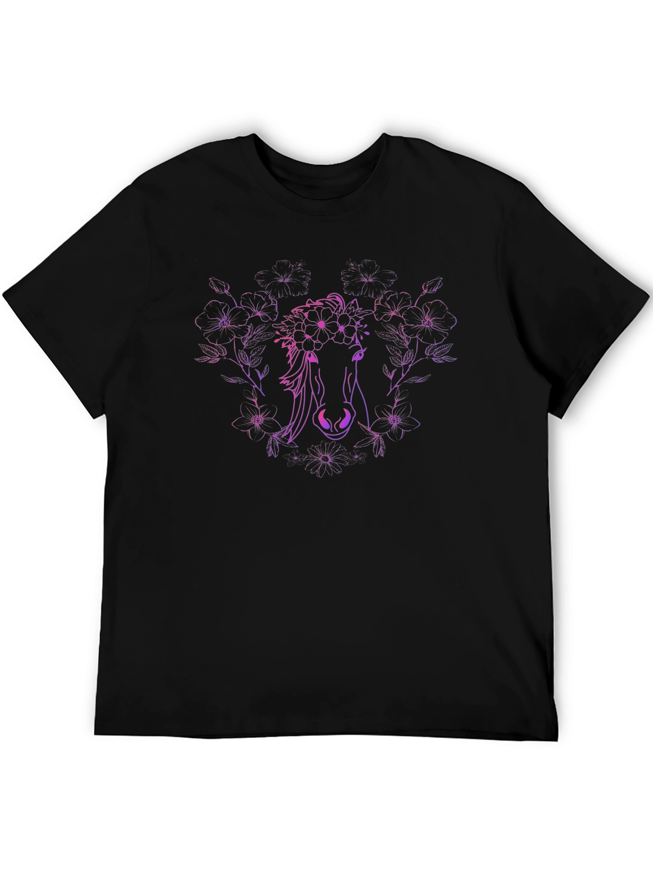 Black Floral Horse Graphic T-Shirt - Black view 5
