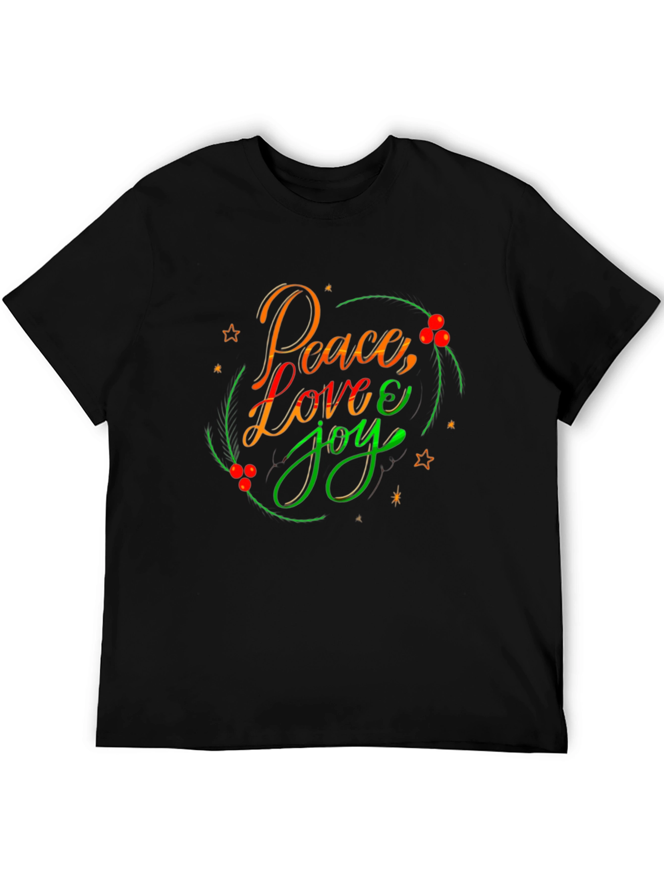 Black Peace Love Joy Holiday T-Shirt - Festive Design view 5