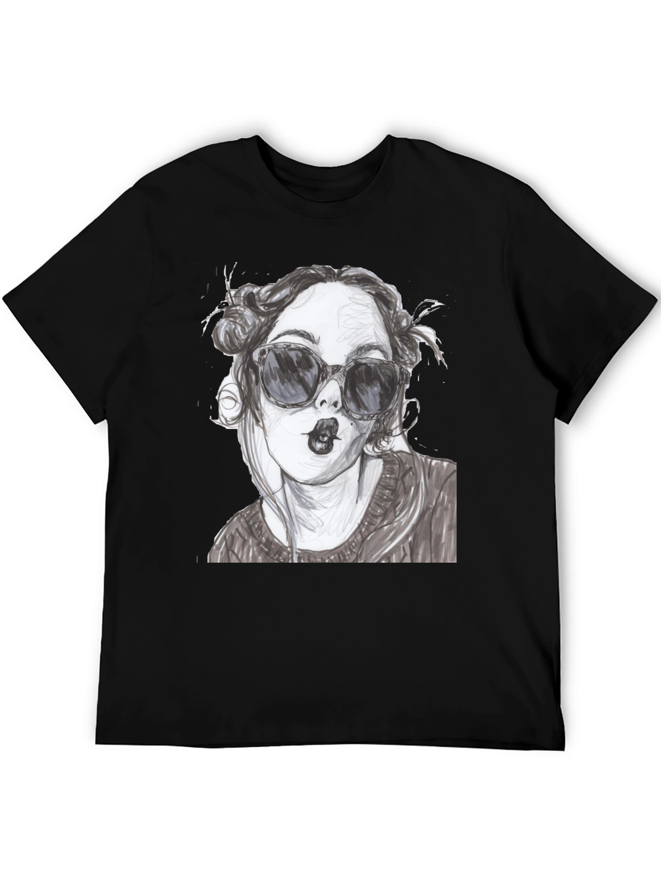 Black Woman Sketch Graphic Black T-Shirt view 5