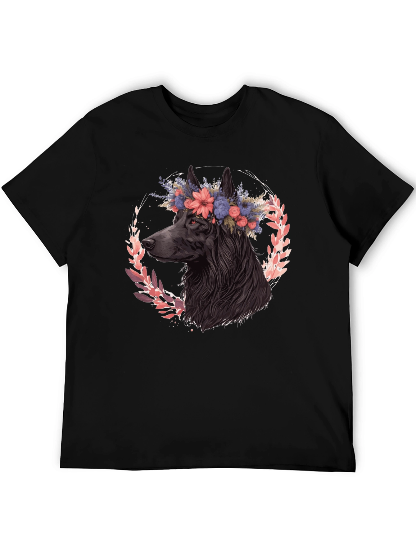 Black Floral Dog Graphic Tee - Black Cotton T-Shirt view 5