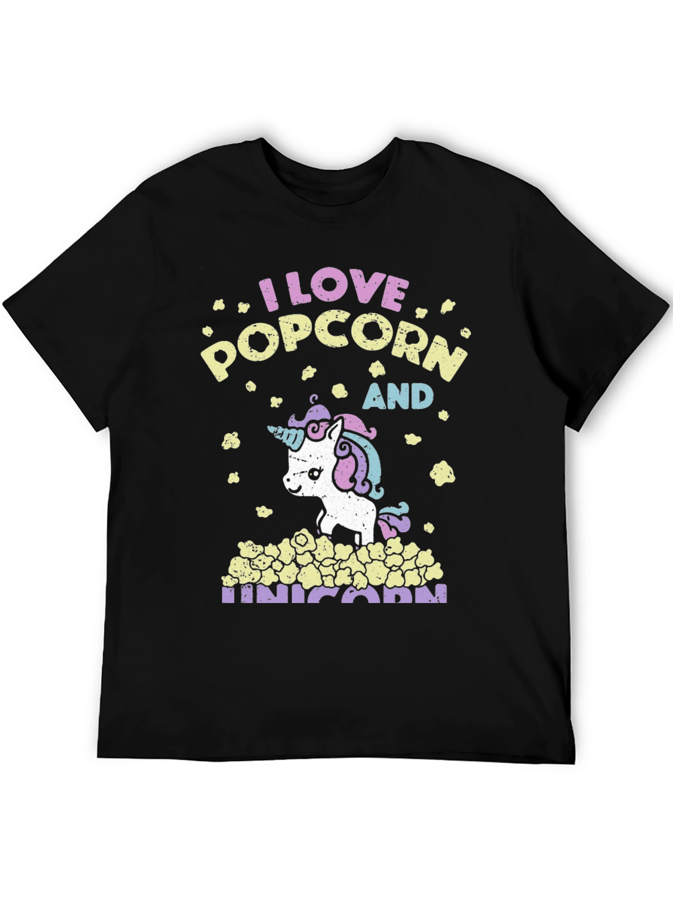 Black I Love Popcorn and Unicorn T-Shirt view 5