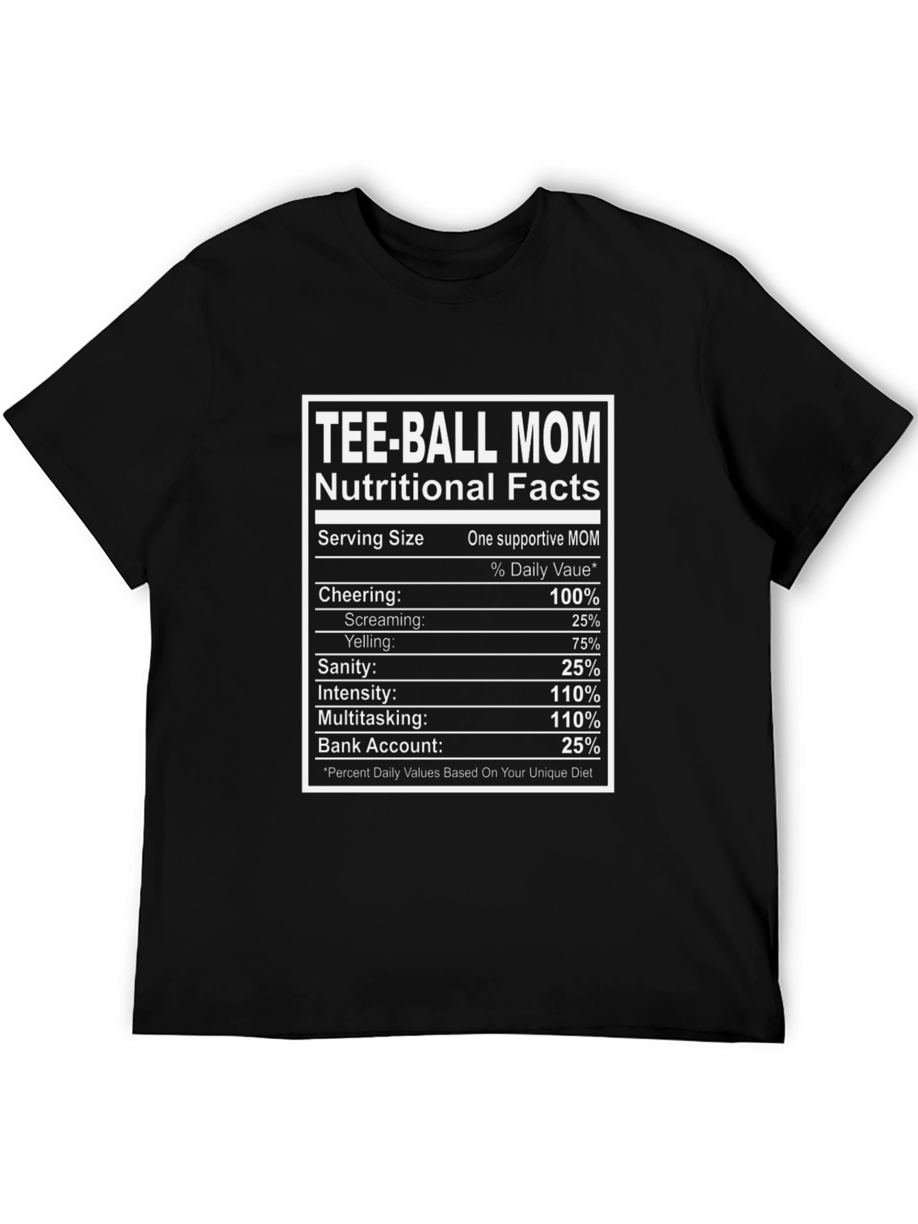 Black Tee-Ball Mom Nutritional Facts Graphic Tee view 5