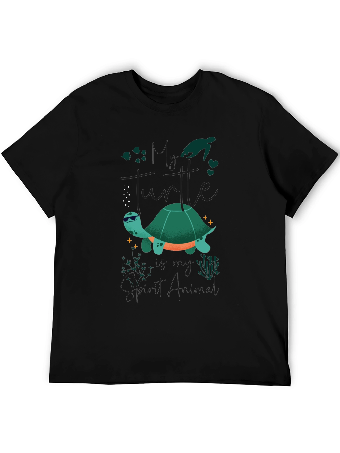 Black Cool Turtle Graphic Tee - Black Casual T-Shirt view 5