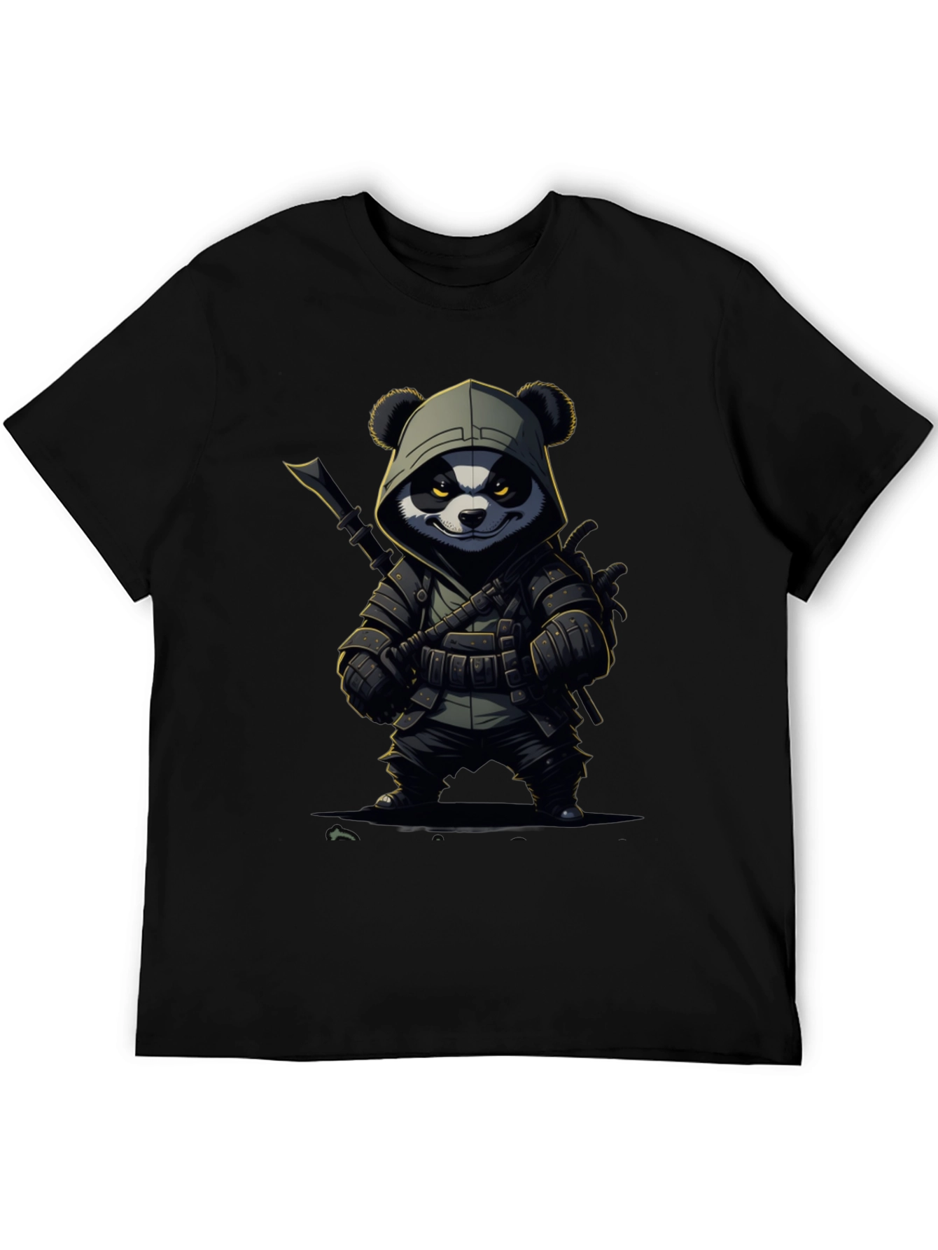 Black Panda Warrior T-Shirt - Black Cotton Tee view 5