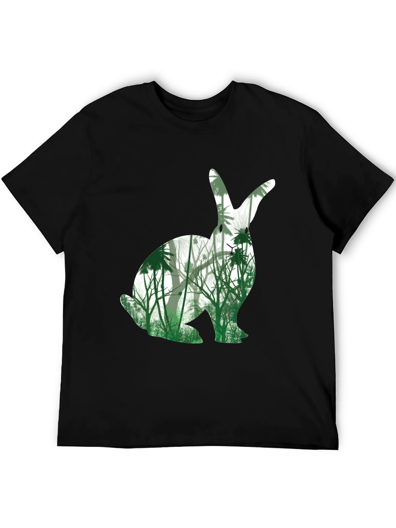 Black Nature Bunny Graphic Tee - Black Cotton Blend T-Shirt view 5