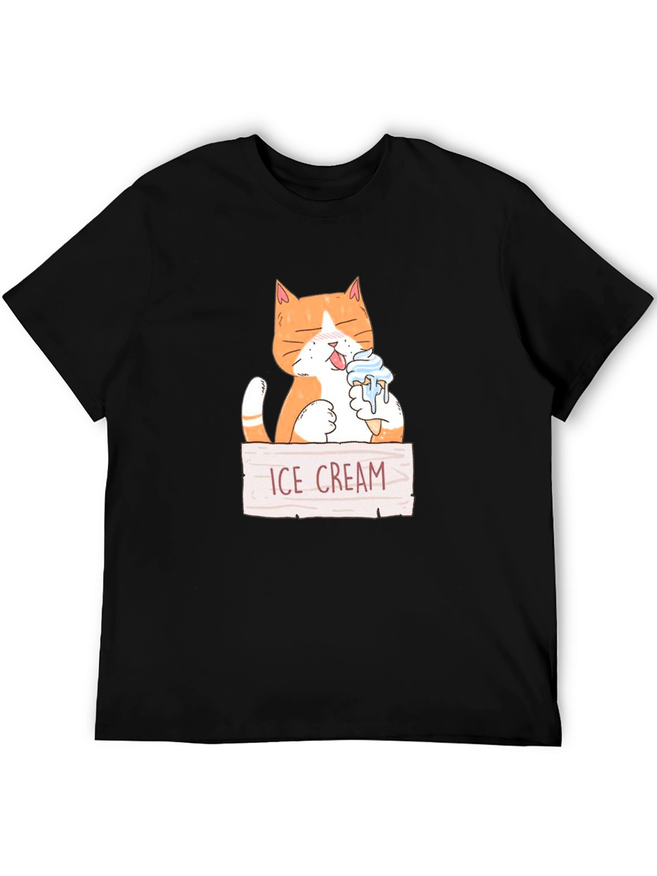 Black Funny Cat Eating Ice Cream Graphic T-Shirt view 5