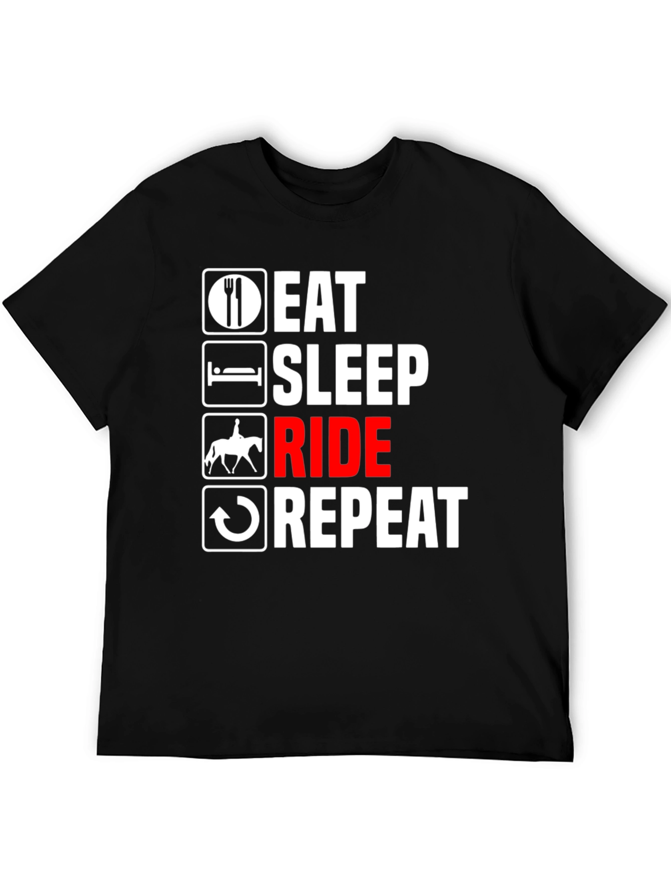 Black Eat Sleep Ride Repeat T-Shirt - Equestrian Life Tee view 5