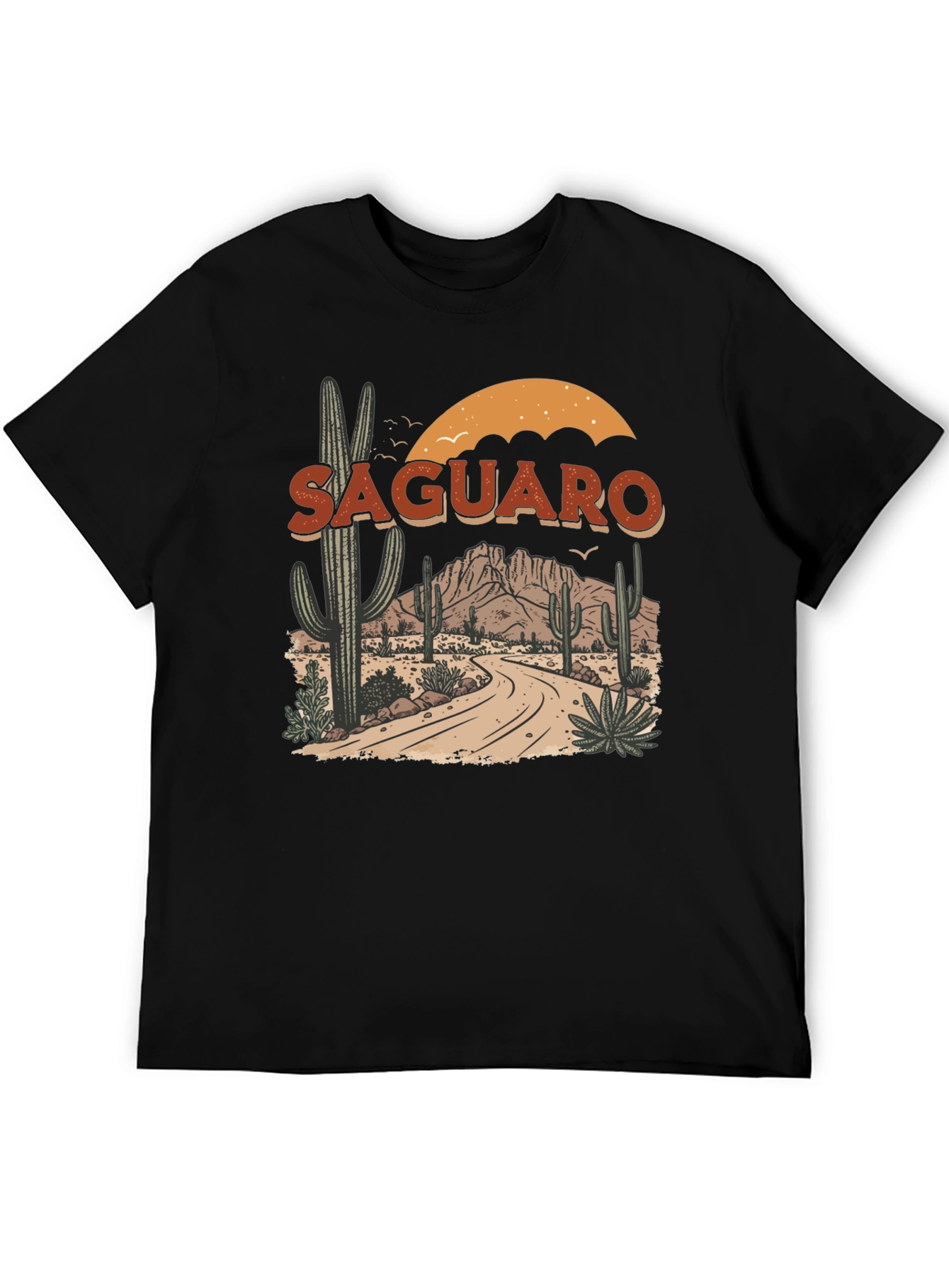 Black Saguaro Desert Graphic Tee - Black Cotton T-Shirt view 5