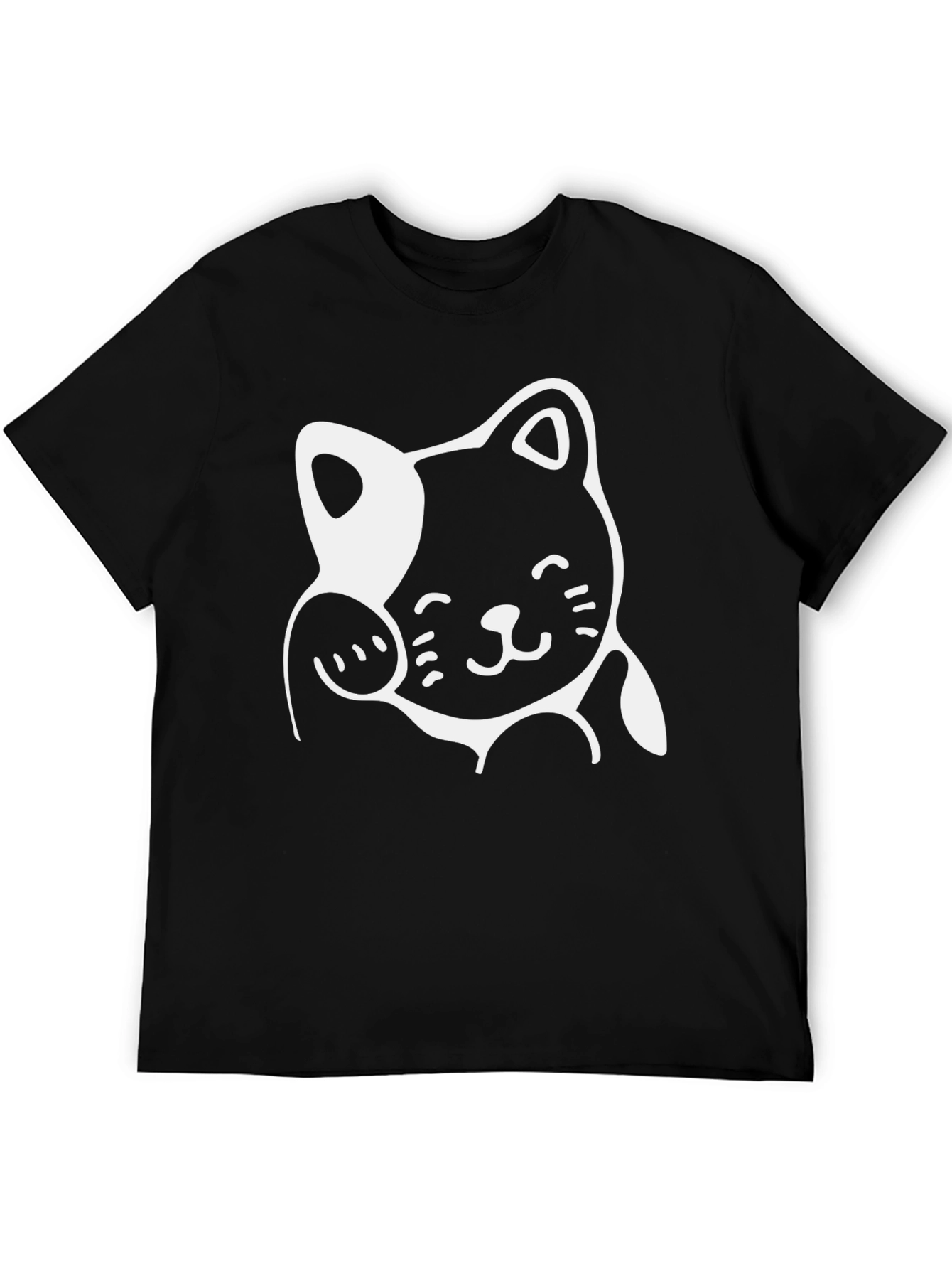 Black Cute Cat Graphic Tee - Black Cotton Casual T-Shirt view 5