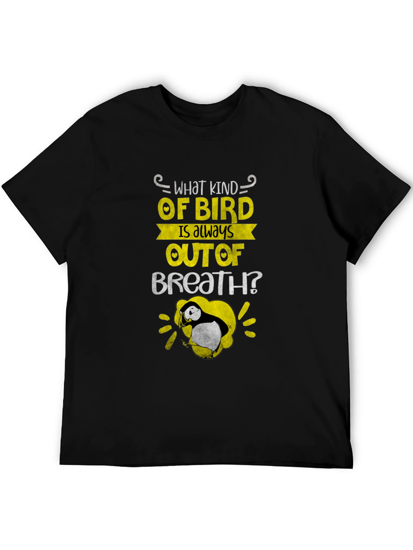Black Out of Breath Puffin Joke T-Shirt view 5