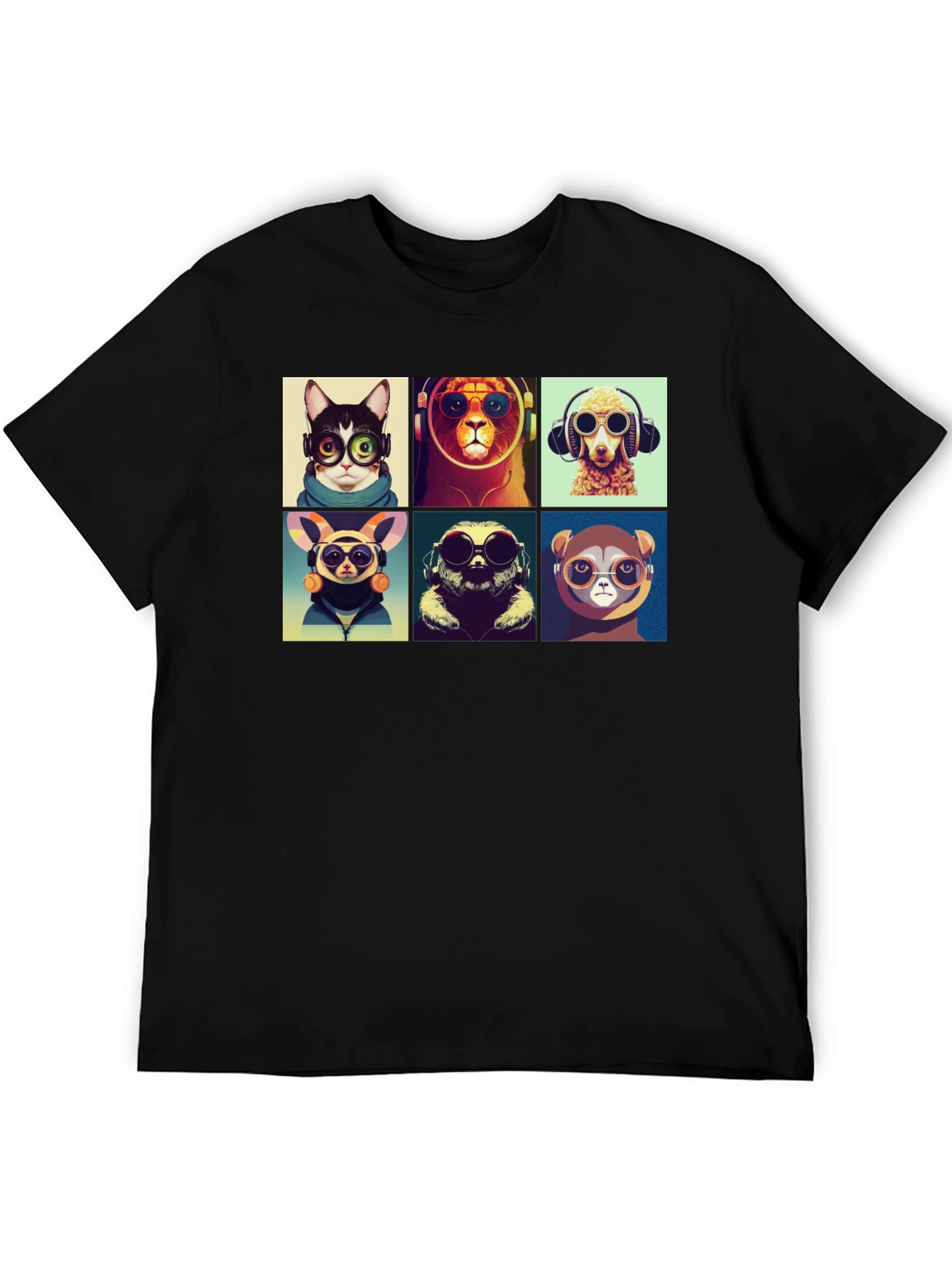 Black Hipster Animals T-Shirt: Cool Graphic Tee view 5
