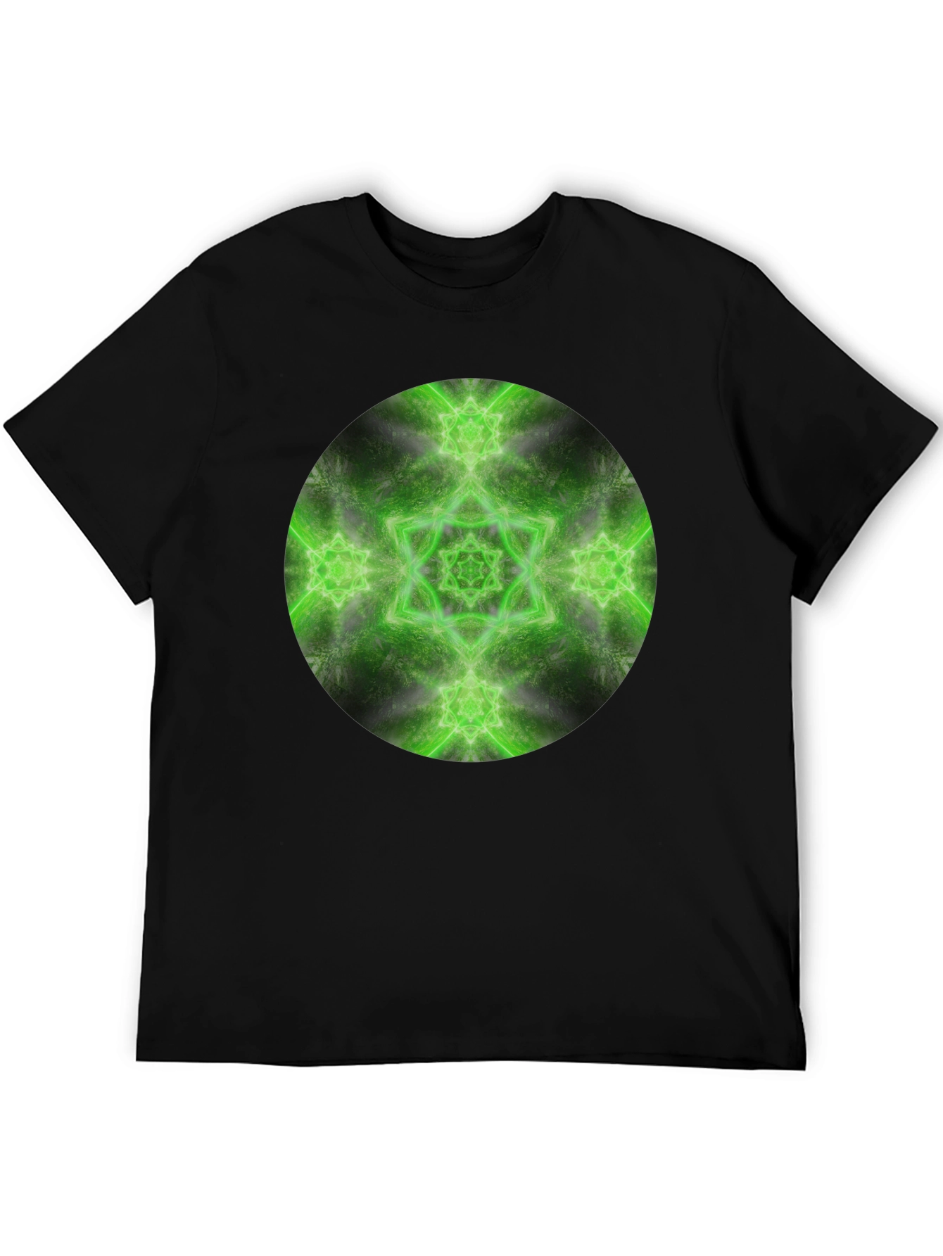 Black Green Mandala Graphic Tee - Men's Black T-Shirt view 5
