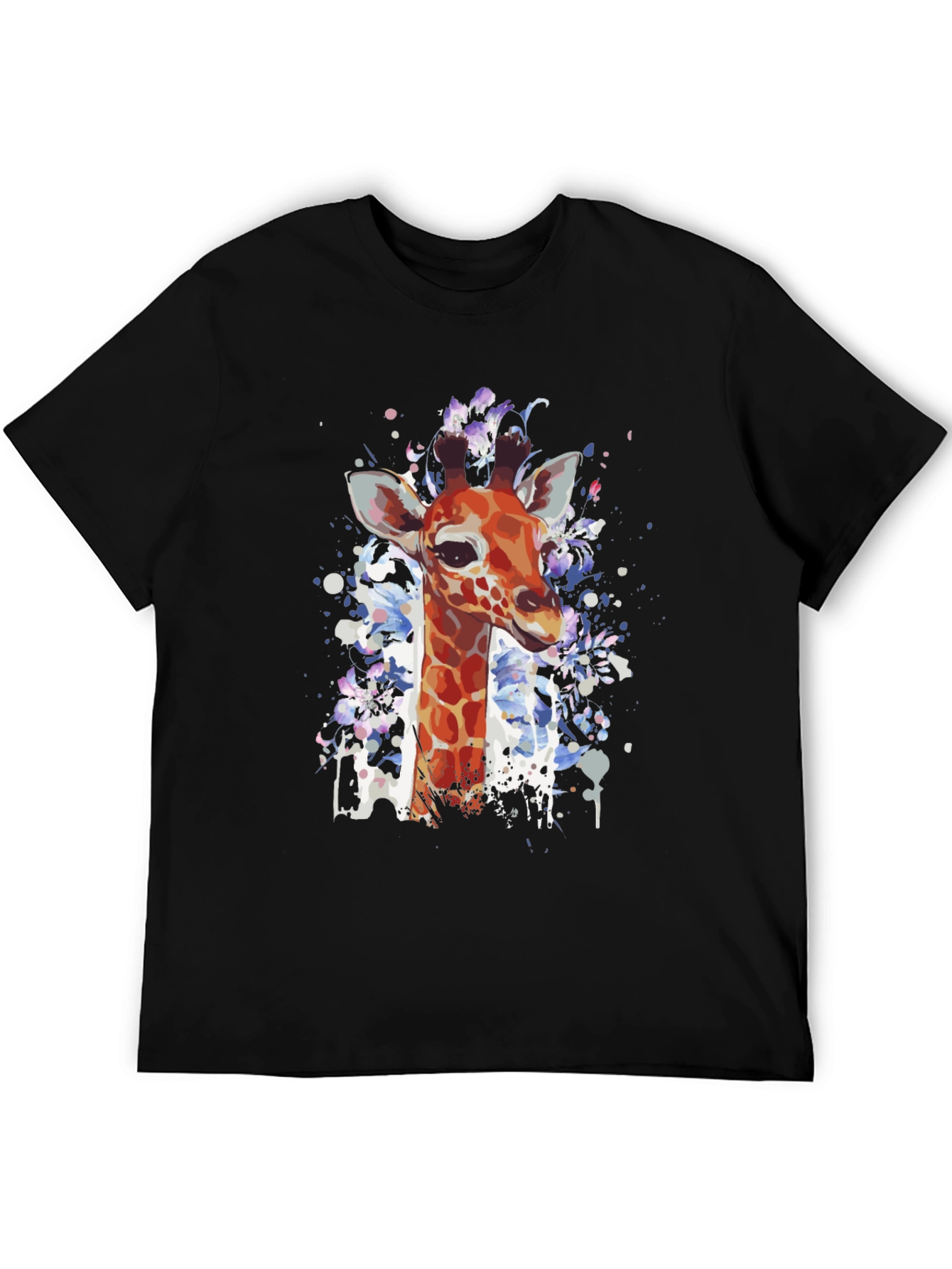 Black Giraffe Watercolor Graphic Tee - Casual Black T-Shirt view 5