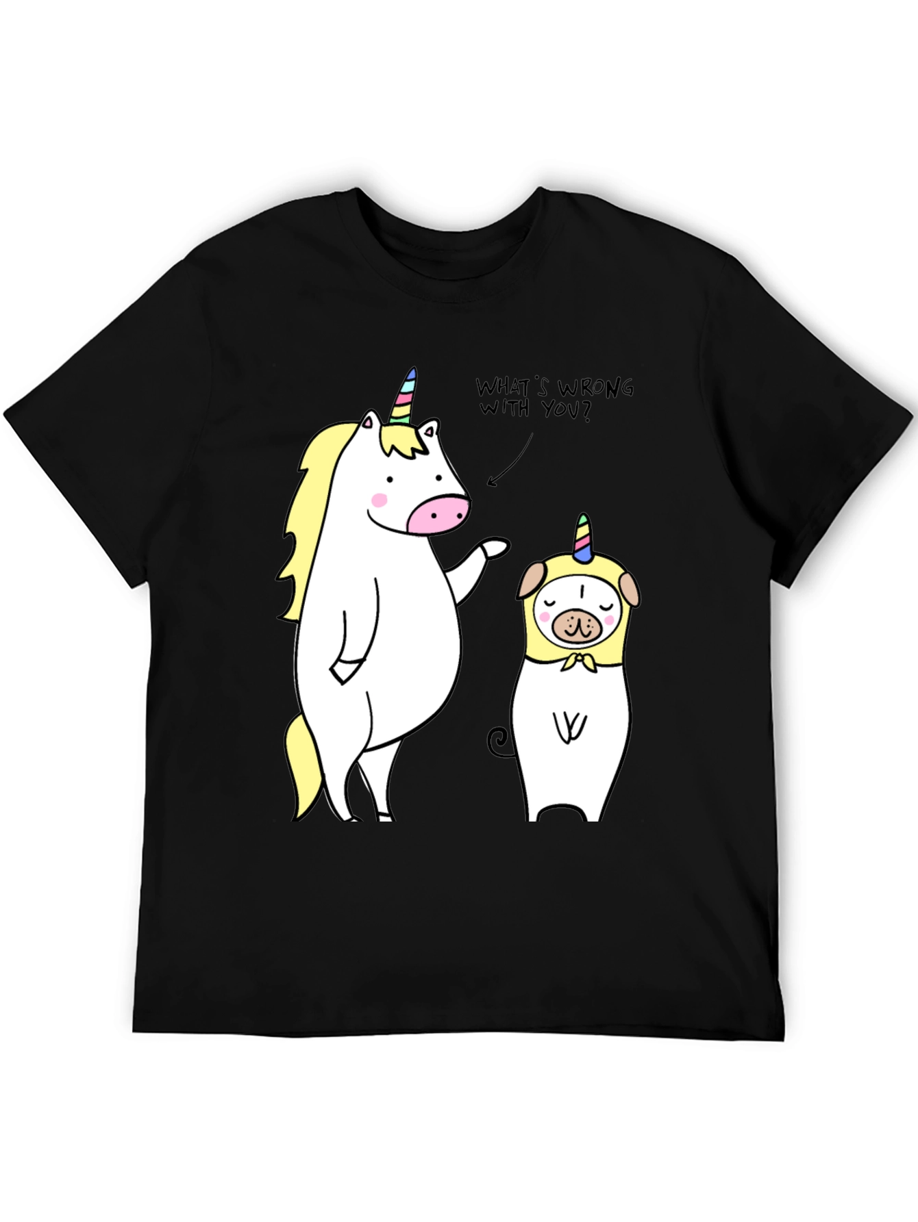 Black Unicorn & Pug Humor Tee - What's Wrong? view 5