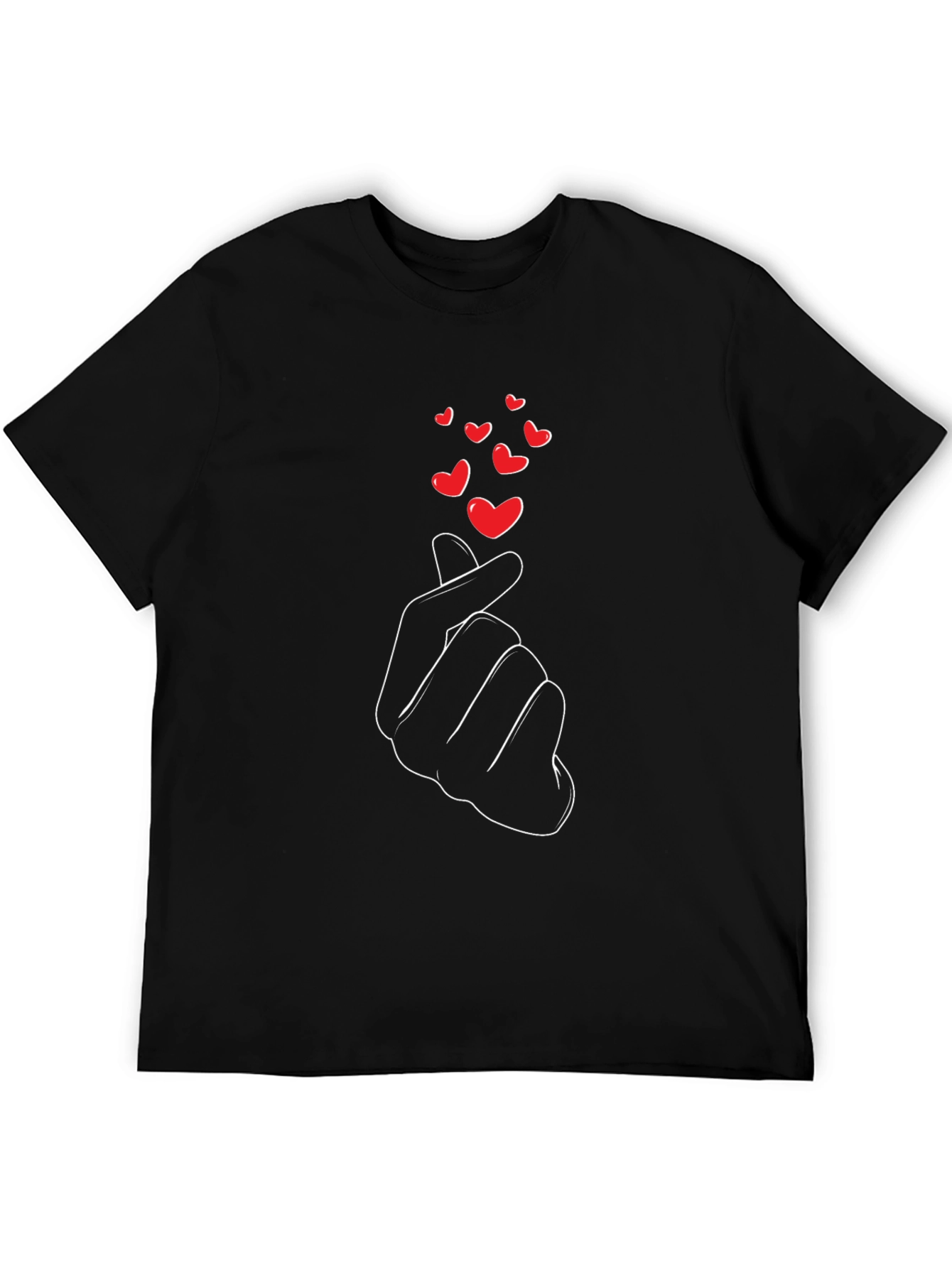 Black Love Sign Black T-Shirt - Korean Heart Gesture view 5