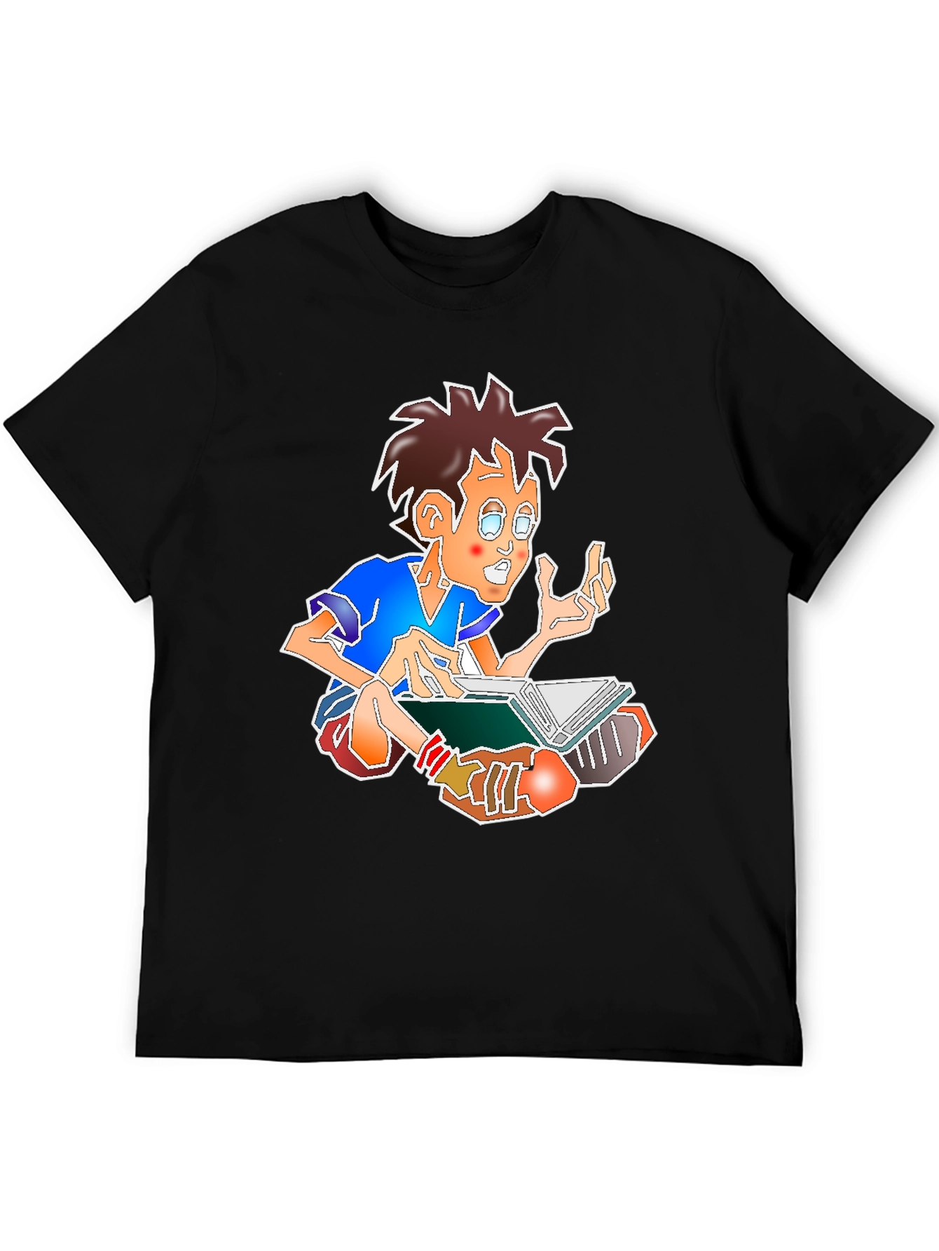 Black Cartoon Boy Reading Book Black Tee view 5