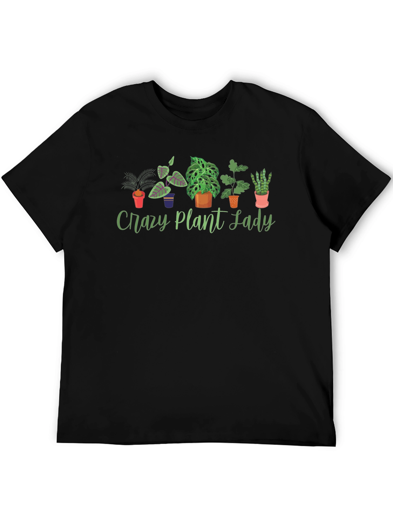 Black Crazy Plant Lady Graphic Tee, Soft Cotton Shirt view 5