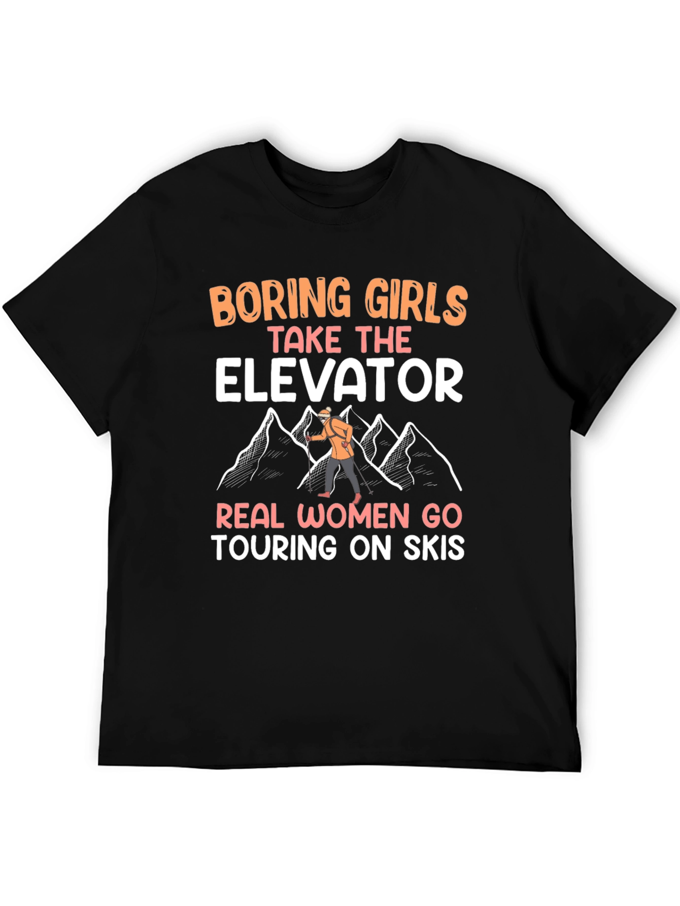 Black Funny Ski Touring Women's T-Shirt view 5