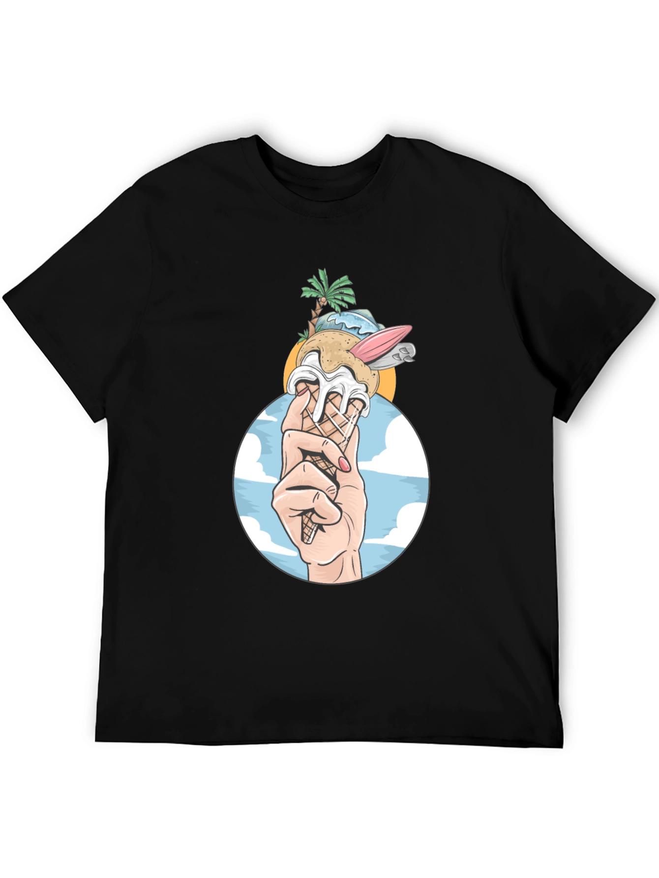 Black Tropical Ice Cream Cone Graphic Tee - Black Cotton Shirt view 5