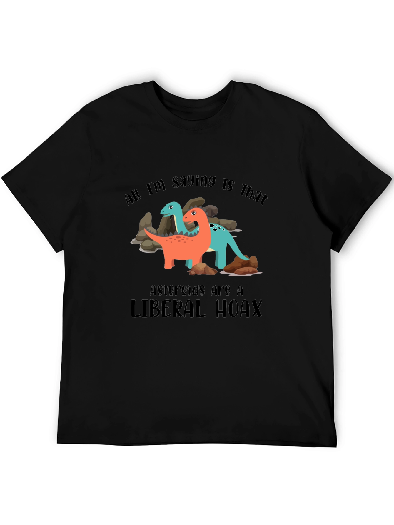Black Dinosaur Asteroid Hoax T-Shirt view 5