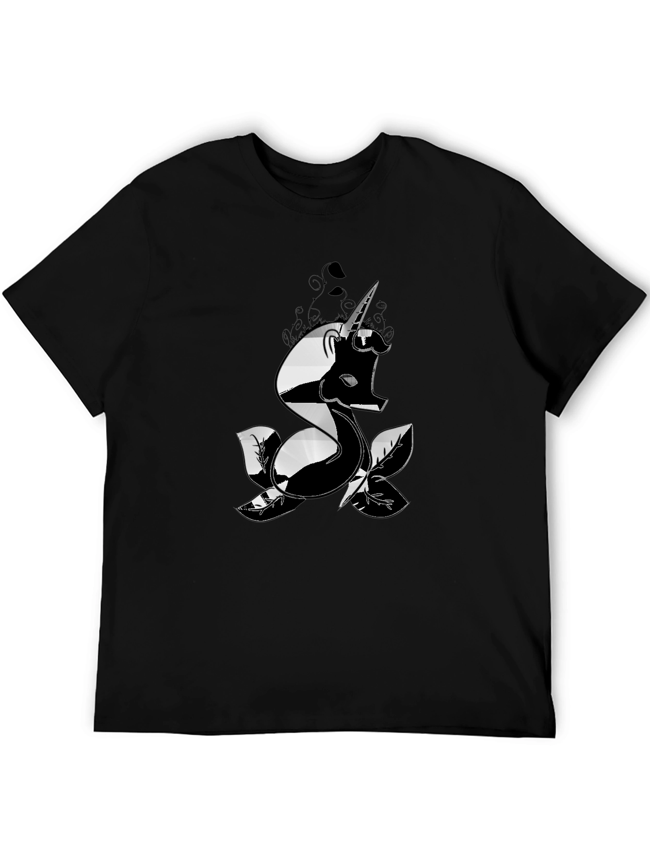Black Men's Black T-Shirt with Unicorn Design view 5