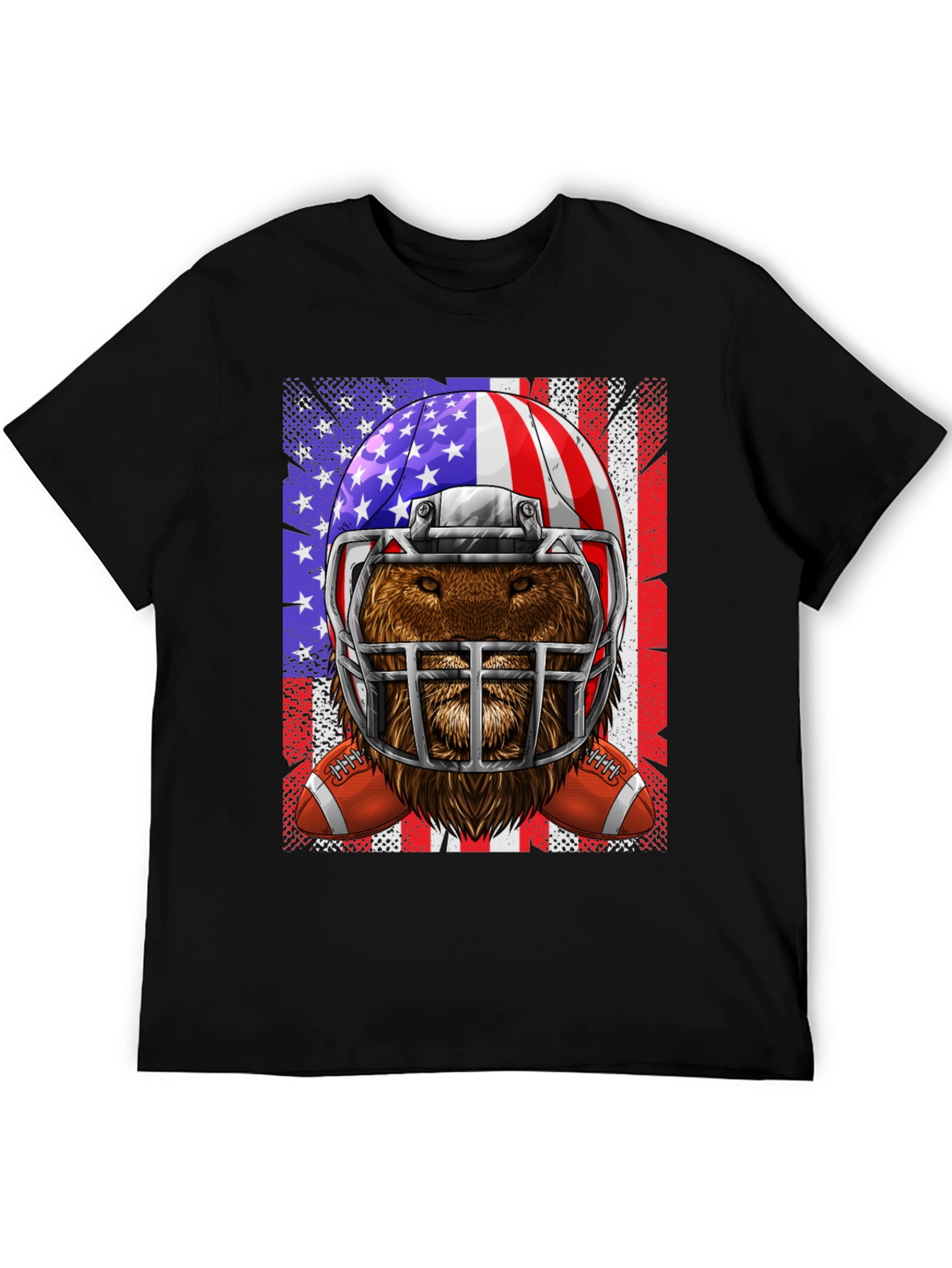 Black Football Bear USA Flag Graphic Tee view 5