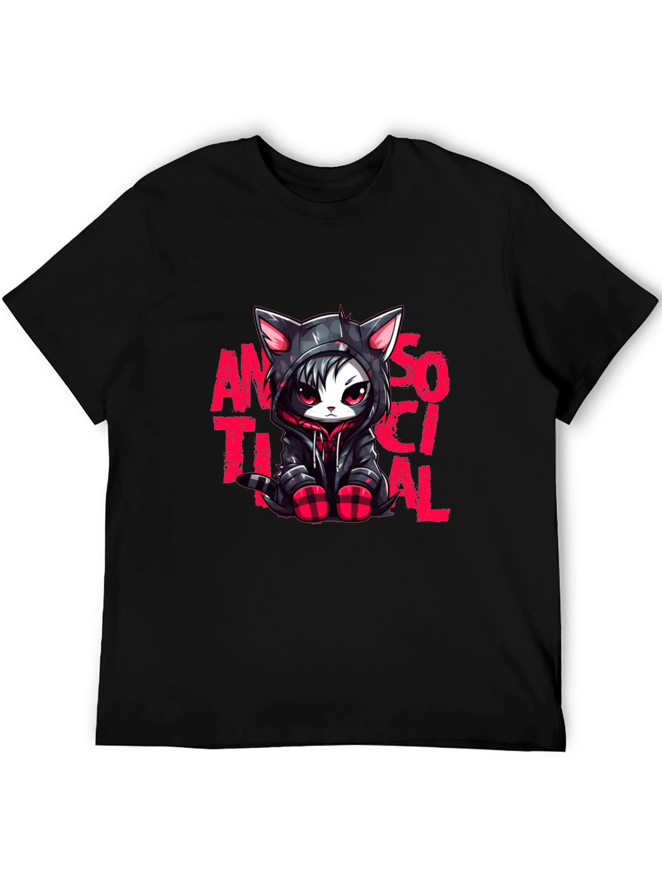 Black Antisocial Cat Graphic Black T-Shirt view 5