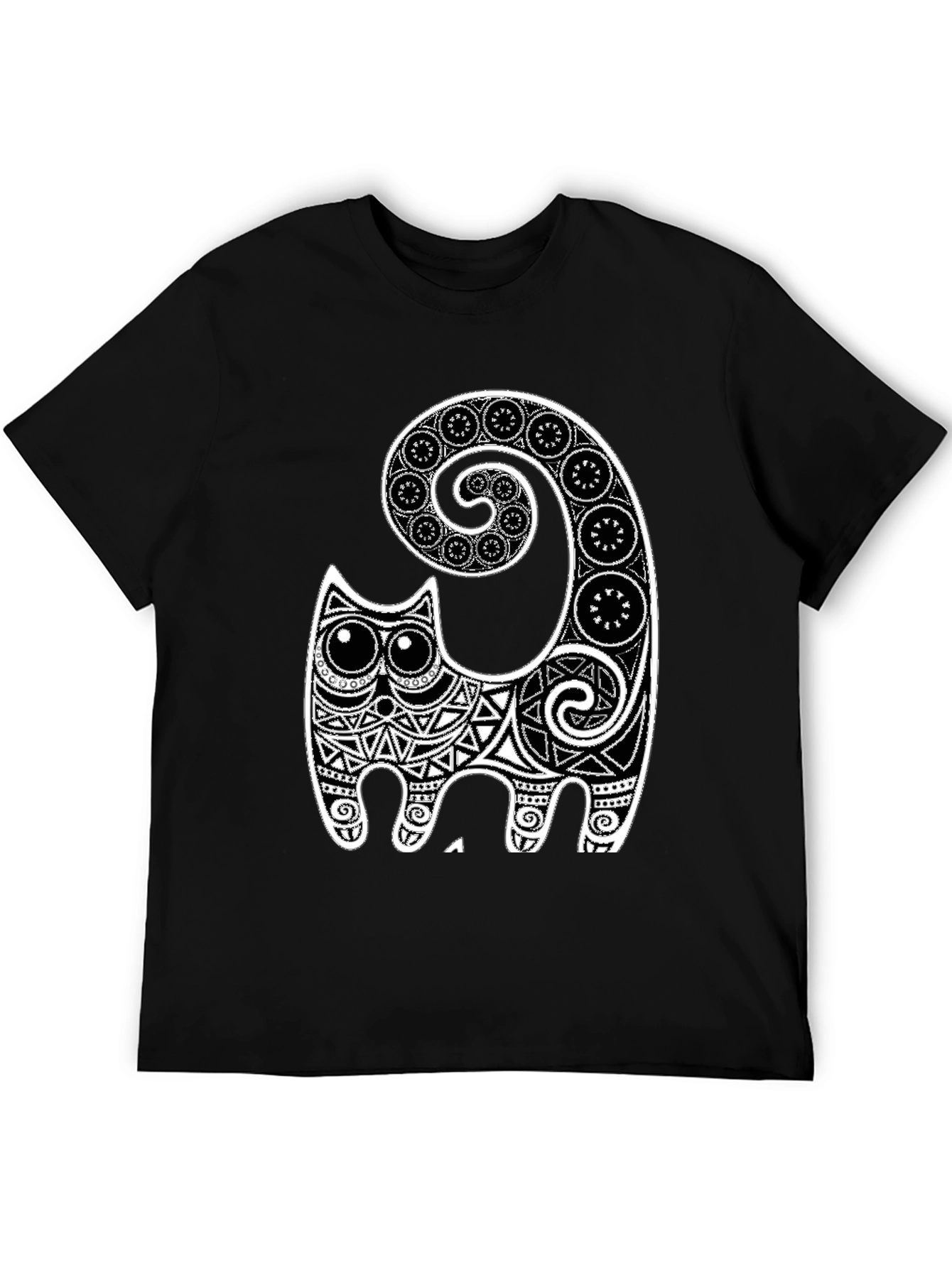 Black Tribal Cat Graphic Tee - Black view 5
