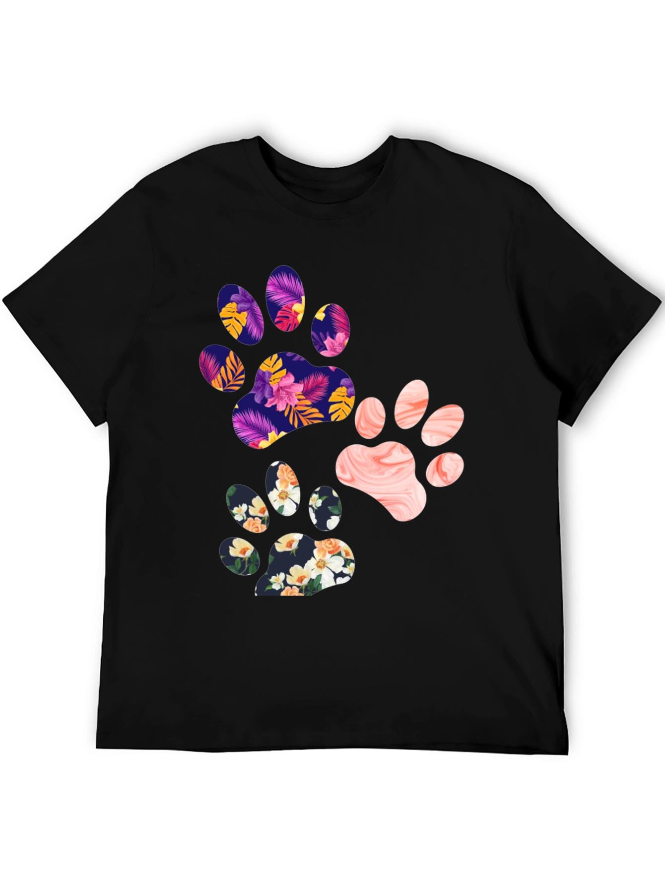 Black Floral Paw Print Graphic Tee - Unisex view 5
