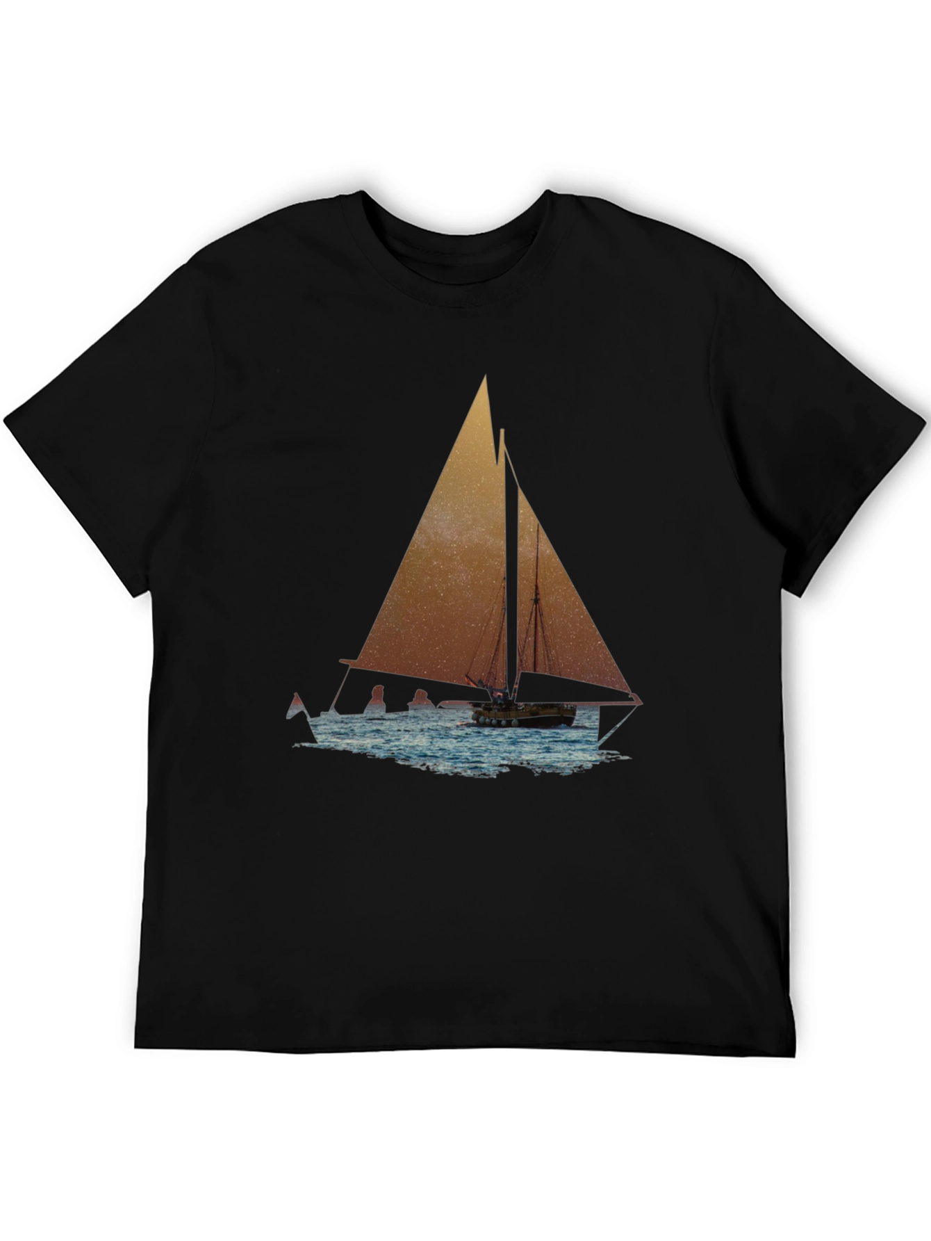Black Sailboat Graphic Tee - Black Cotton Blend view 5