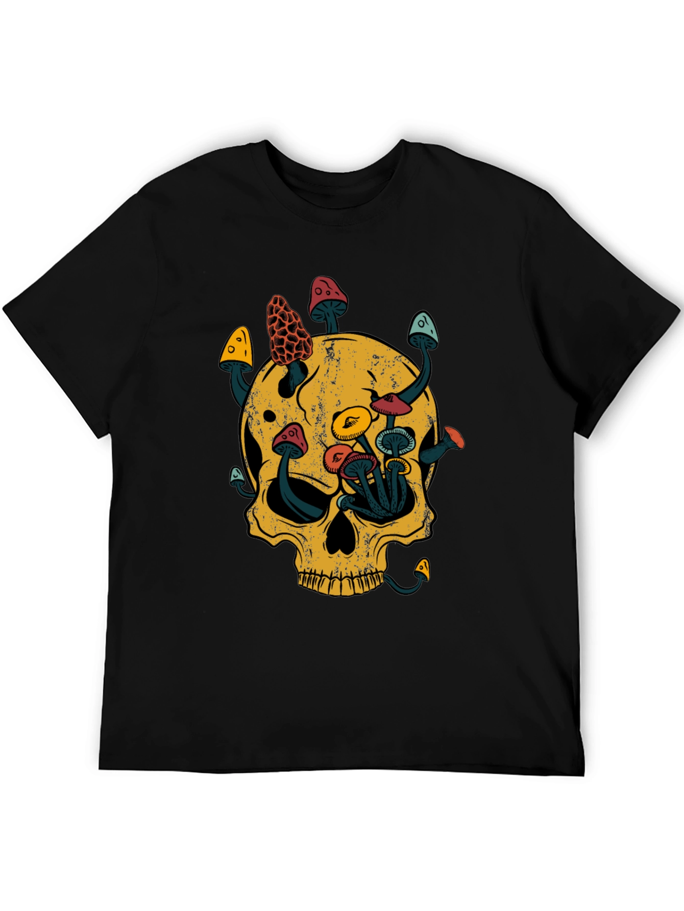 Black Skull & Mushroom Graphic Tee - Black view 5